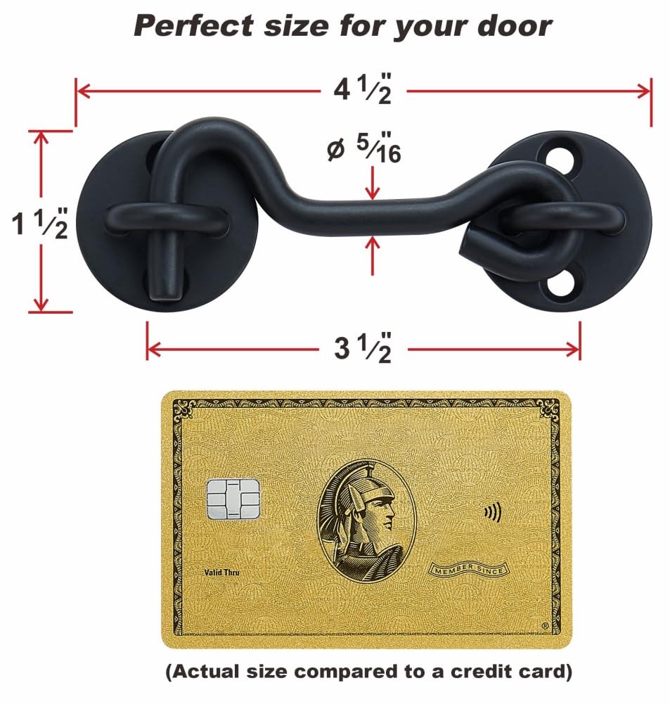 Raswik 4” Privacy Hook and Eye Gate Latch Easy Lock for Barn Door, Black