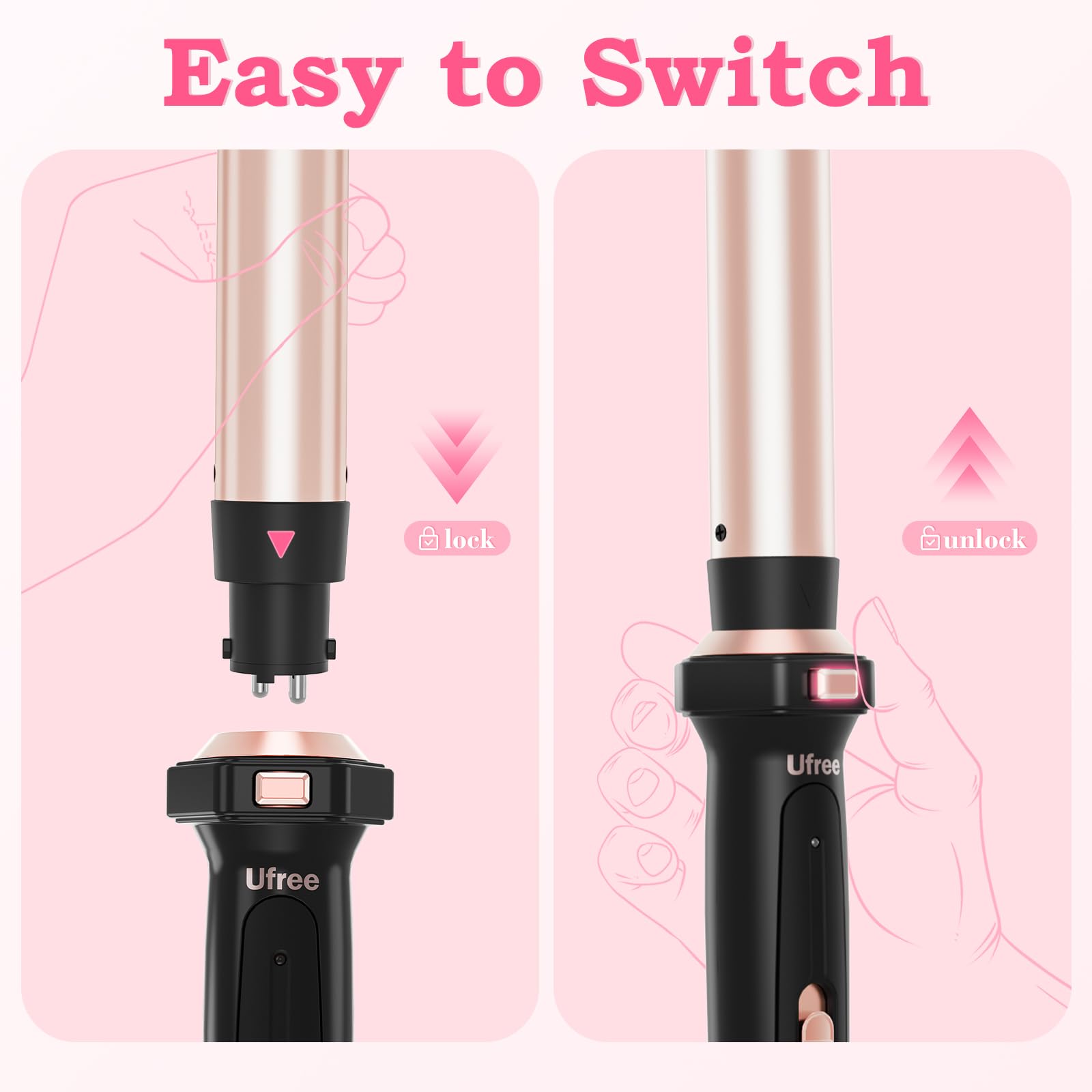 Ufree 5 in 1 Curling Iron with Interchangeable Ceramic Barrels (0.35"-1.25"), Curling Wand Set with Flat Iron Hair Straightener, Instant Heat Up, Dual Voltage Hair Curler, Gifts for Women