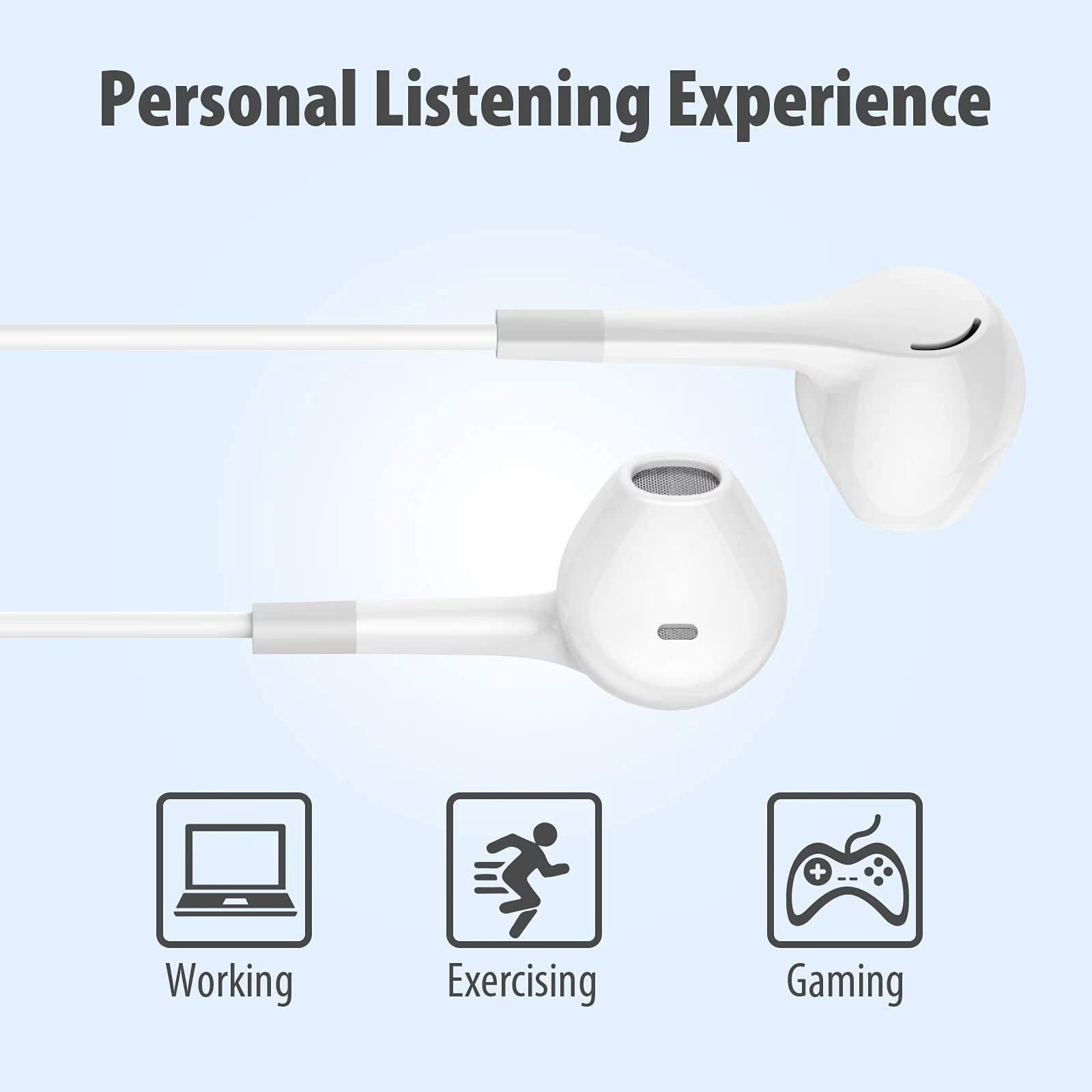 Earbuds Headphones 5 in One Pack, Wired Earbud with Heavy Bass Stereo Noise Blocking, Microphone, Compatible with iPhone, Android Phones, Laptops, Computers, iPad or Any Device with 3.5mm Interface