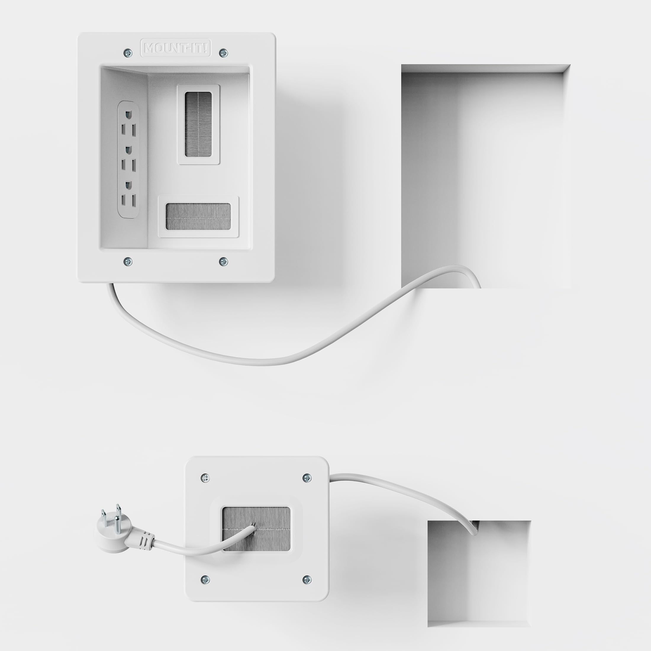 Mount-It! in-Wall TV Cable Concealer Kit with Recessed Power - Triple Outlet, 9ft Cord, and Hand Saw - Easy, Safe Cable Management for Organized TV and Home Theater Setups