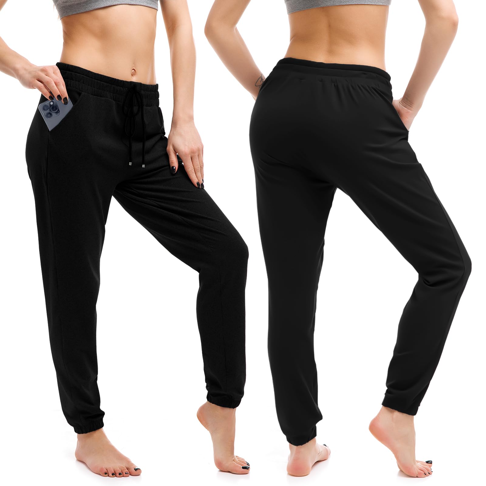 Walifrey Womens Joggers with Pockets, Drawstring Sweatpants Women for Lounging Jogging Gym and Workout Black,1 Pack Black L