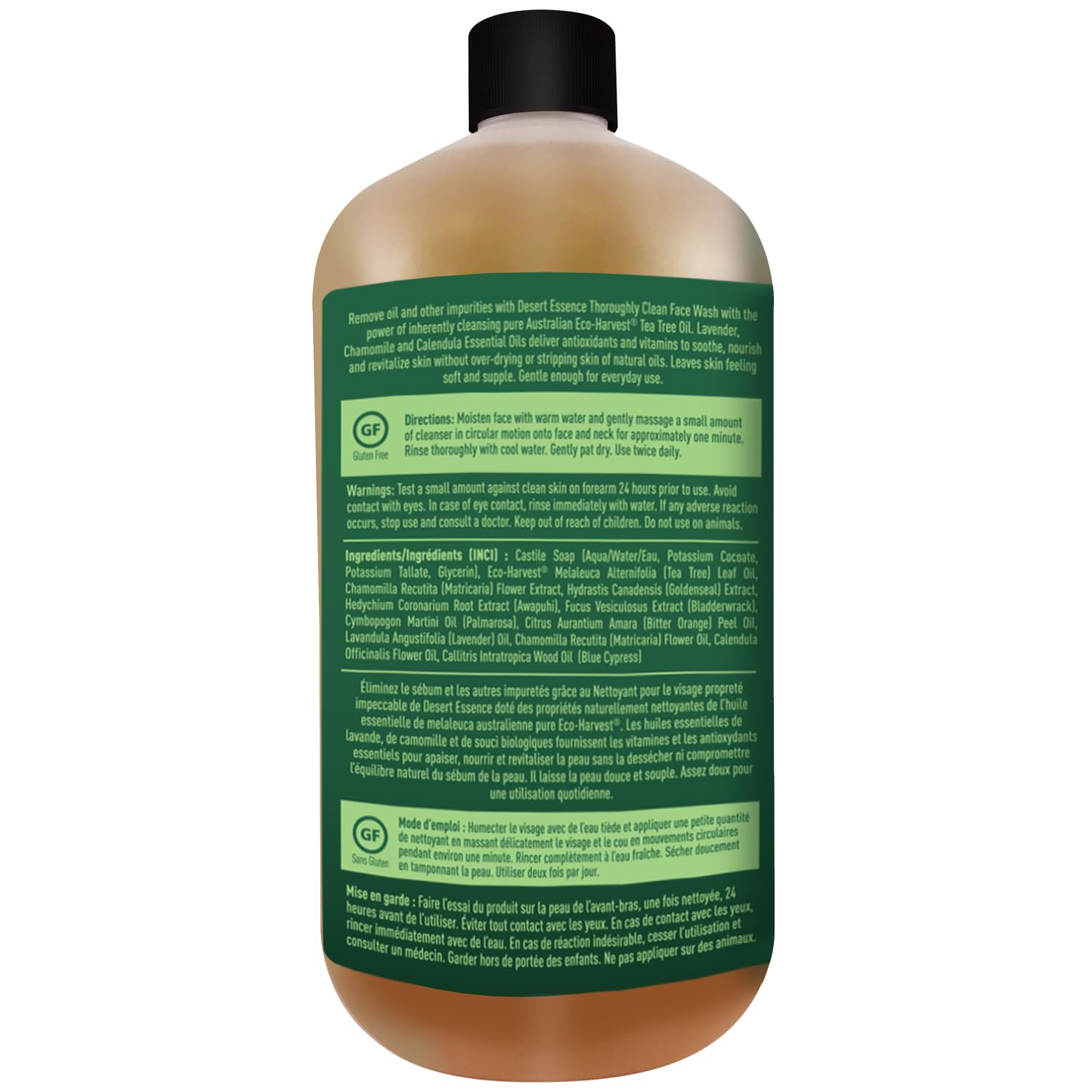 Desert Essence Thoroughly Clean Face Wash with Tea Tree Oil, Castile Soap and Coconut Oil - Organic Facial Cleanser for Sensitive and Oily Skin, Vegan & Cruelty-Free, 32 fl oz