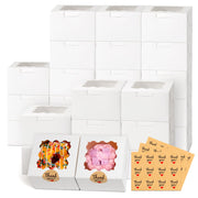ZYFOTZUN 26pcs White Cookie Boxes with Window, 4x4x2.5 Inches Small Bakery Boxes with 36pcs Stickers, for Mini Cake Cookies Treat Dessert Pastry Donuts Macaroon Strawberries Chocolate Cupcakes Candy