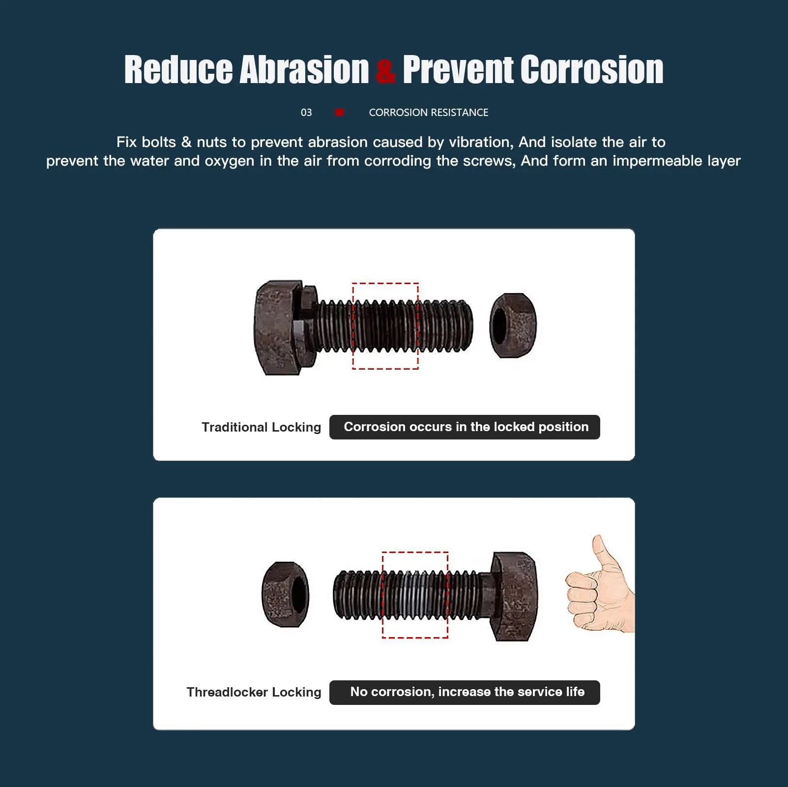 2 Pack Thread Locker - Blue 243 (Medium) & Red 271 (High) - Metal Screw Locking Sealant for Bolts/Nuts/Fasteners - Prevents Loosening/Corrosion