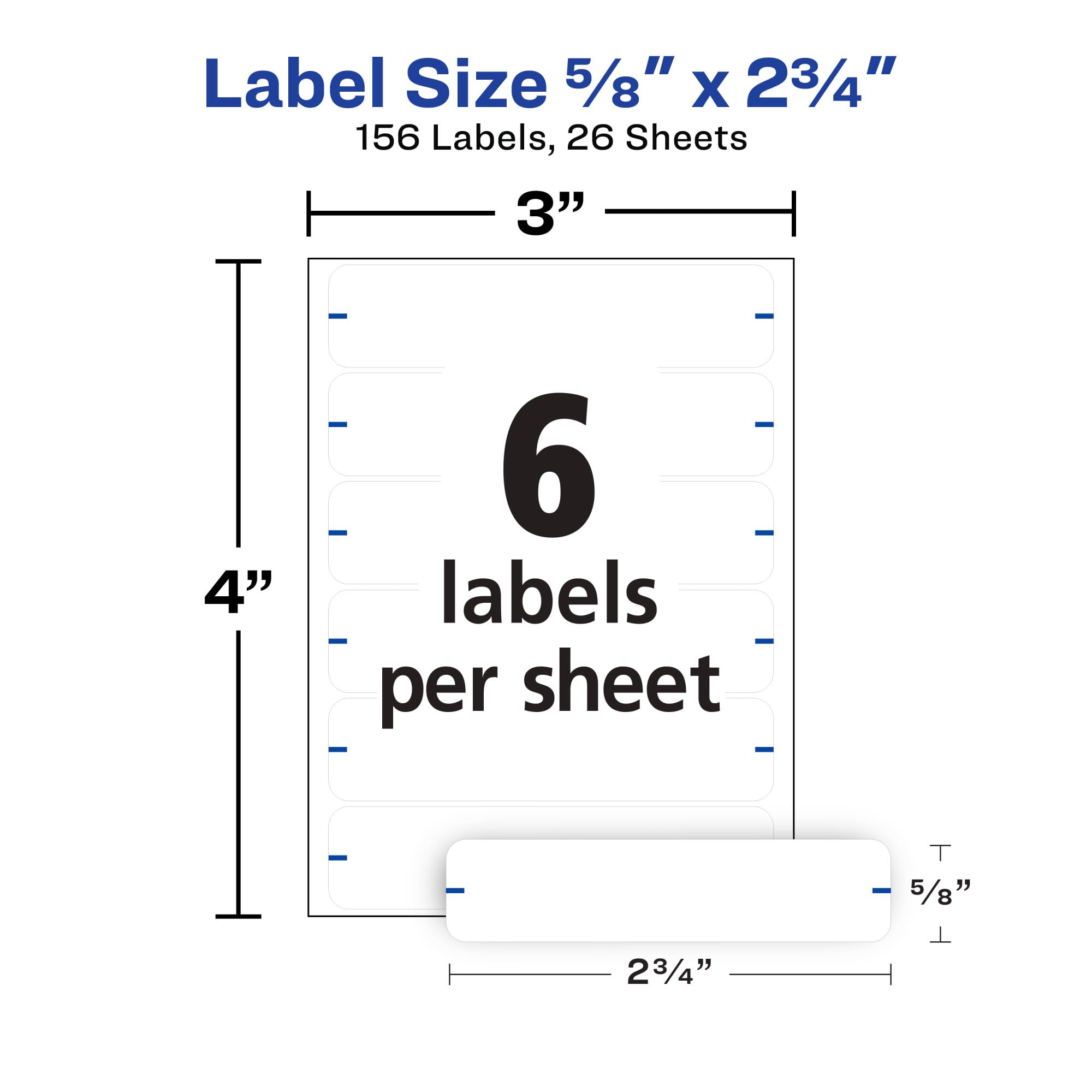Avery File Folder Labels, 5/8" x 2-3/4", White, Non-Printable, 156 Blank Labels Total (6141)
