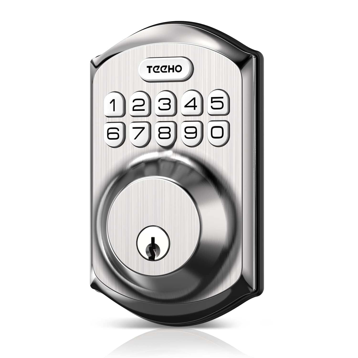 TEEHO TE001 Schlüsselloses Türschloss mit Tastatur - Intelligentes Riegelschloss für die Haustür mit 2 Schlüsseln - Automatische Verriegelung - Einfache Installation - Satiniertes Nickel