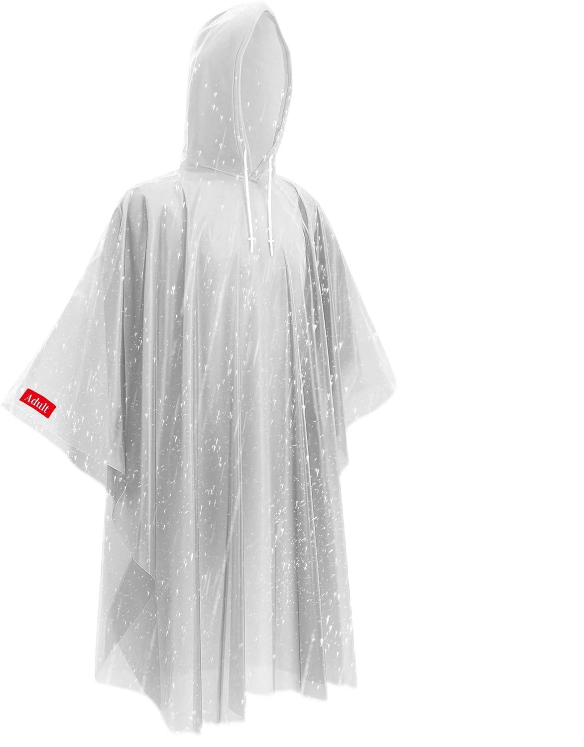 Einweg-Regenponchos – extra langer wasserdichter Notfall-Poncho mit Kapuze für Erwachsene, 6er-Pack Familien-Regenmantel für Park, Konzerte, Wandern, Camping-Essentials, Notfall-Überlebensausrüstung für Zuhause, transparent