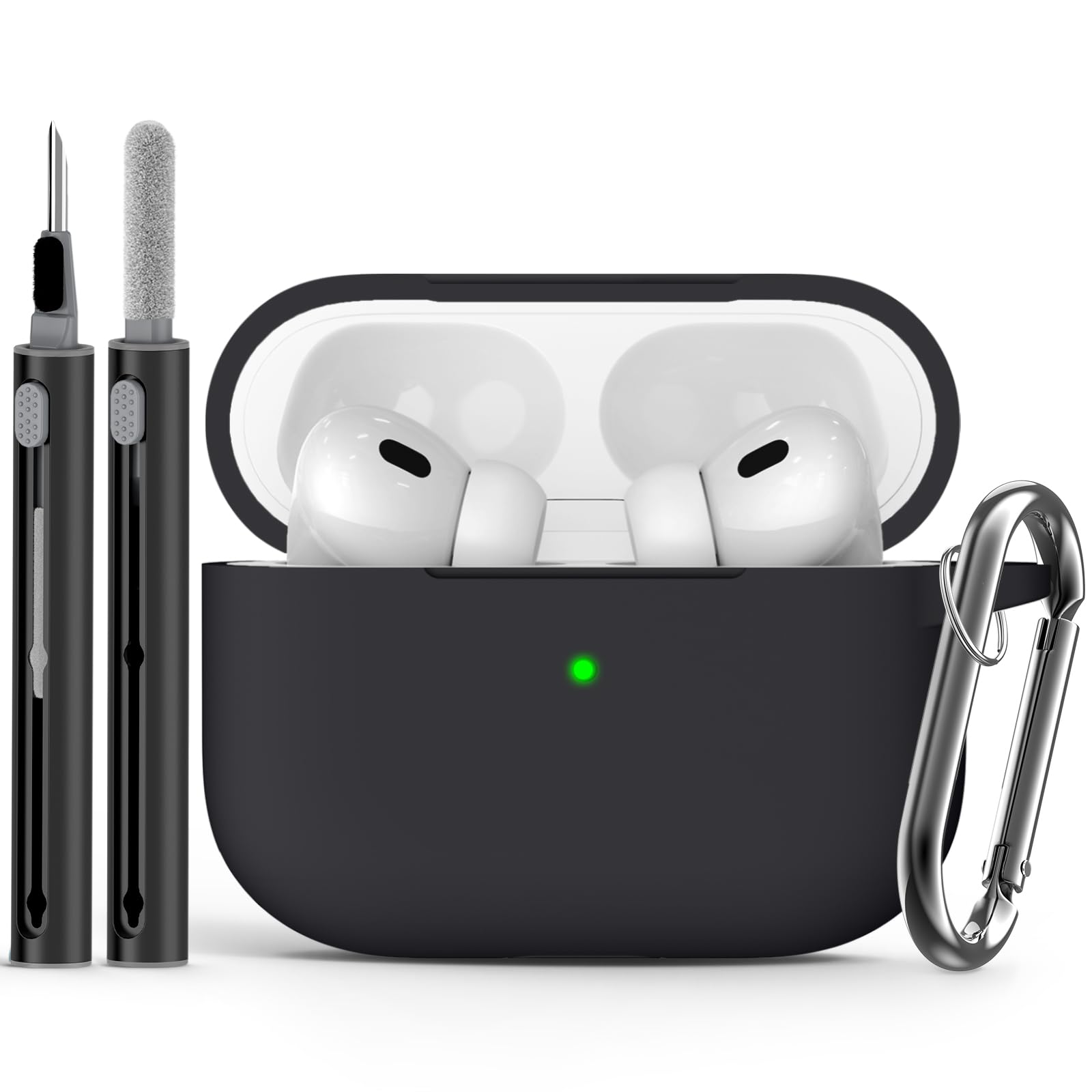 جراب Ljusmicker لسماعات AirPods Pro مع مجموعة تنظيف، جراب حماية ناعم من السيليكون لسماعات Apple AirPod Pro من الجيل الثاني/الأول للنساء والرجال، ملحقات جراب AirPods Pro 2/Pro مع حلقة مفاتيح - أسود