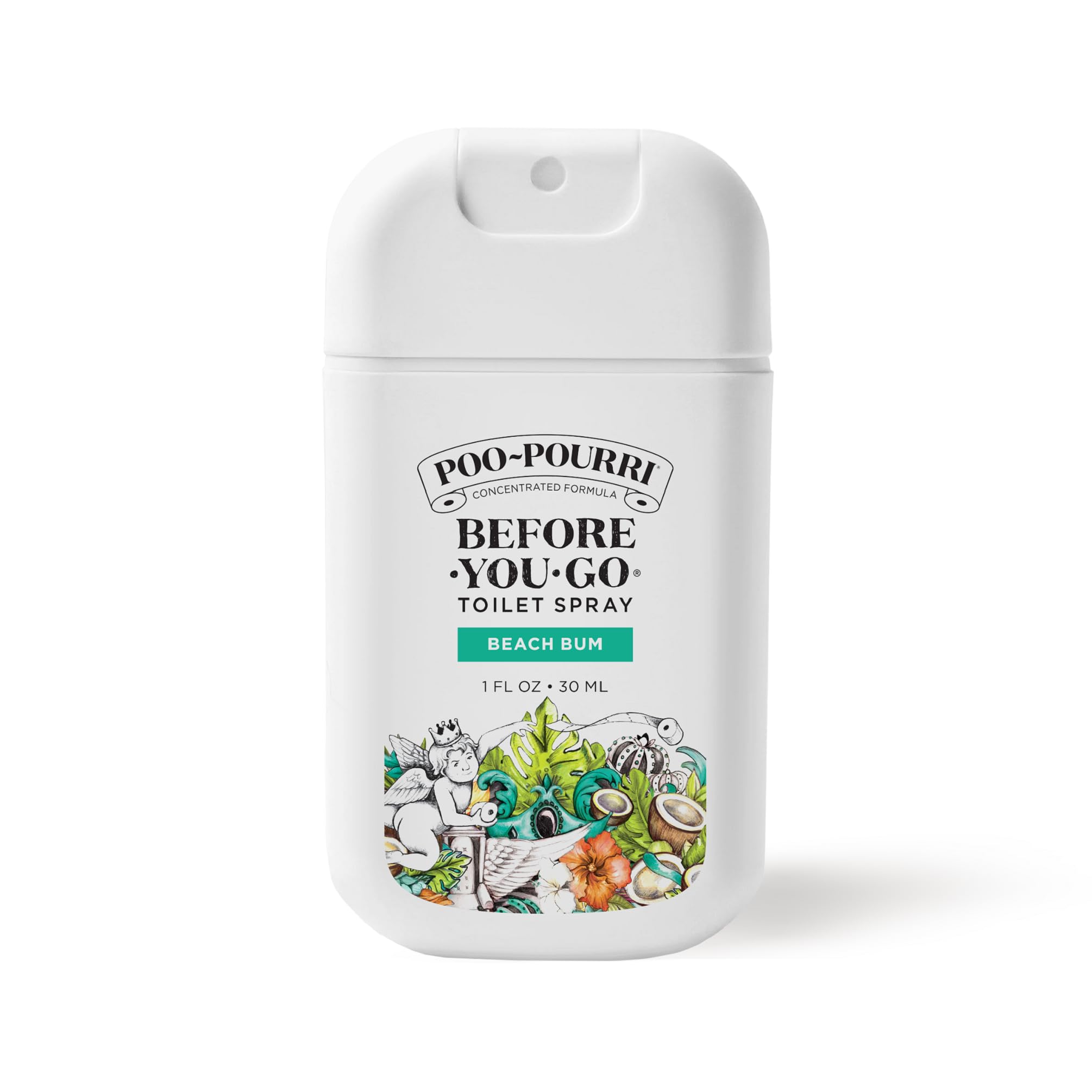 Poo-Pourri Before-You-Go Taschen-Toilettenspray, Reise-Essentials, Beach Bum, 30 ml, bis zu 50 Anwendungen, Geruchsneutralisierer für unterwegs mit ätherischen Ölen, TSA-zugelassene Größe, Kokosnuss-Orchideen-Duft