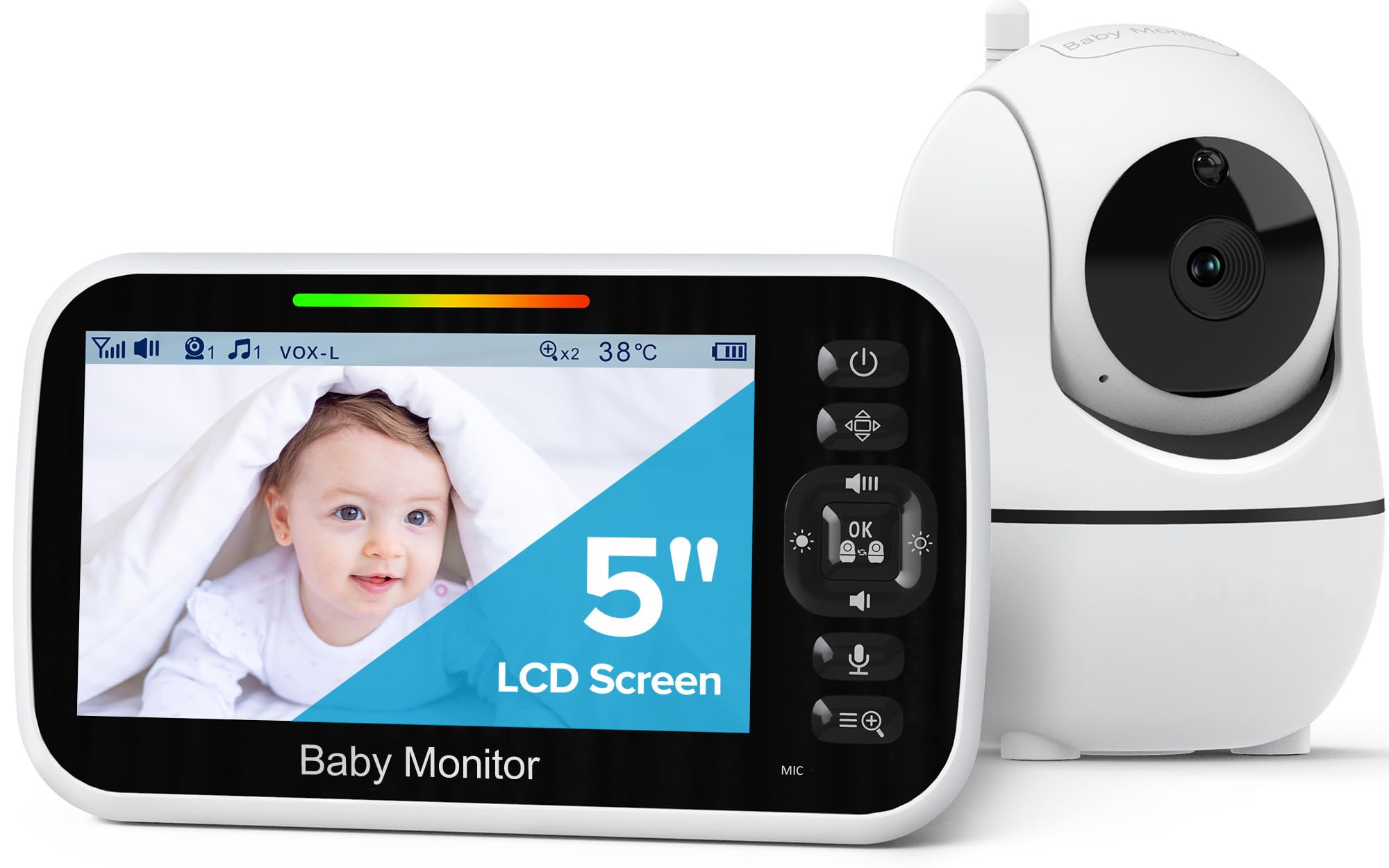 شاشة مراقبة الأطفال من GoodBaby مزودة بكاميرا وصوت - بدون واي فاي، تحريك وإمالة وتكبير عن بعد، رؤية ليلية، مستشعر درجة الحرارة، تحدث في اتجاهين، 8 تهويدات، عمر بطارية 30 ساعة، مدى طويل 960 قدمًا.