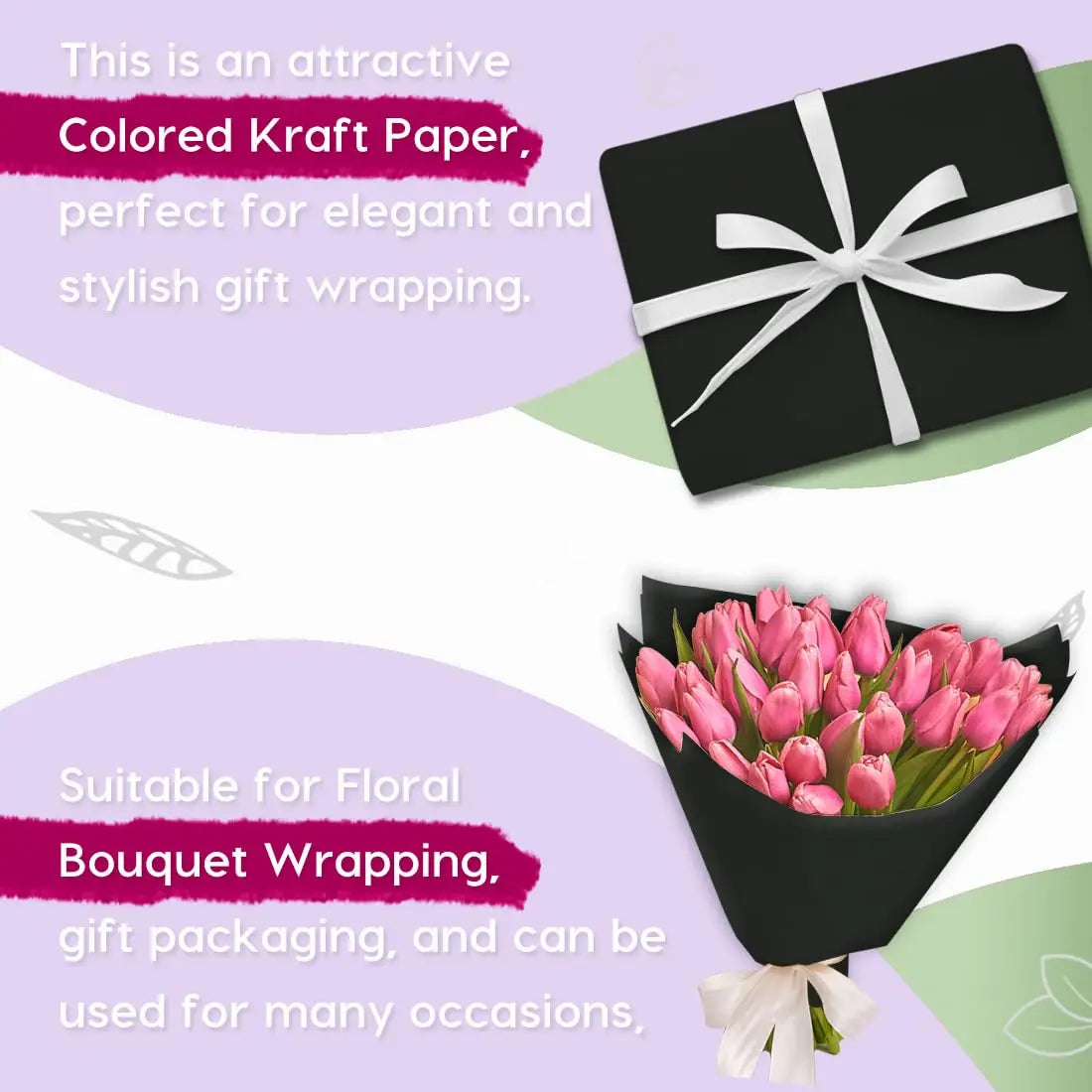 PerkHomy Black Kraft Paper Roll 17.5" x 960" (80') for Gift Wrapping Bouquet Flower Art Painting Craft Writing Packaging Shipping 80GSM 55LB (Black, 17.5" x 80')