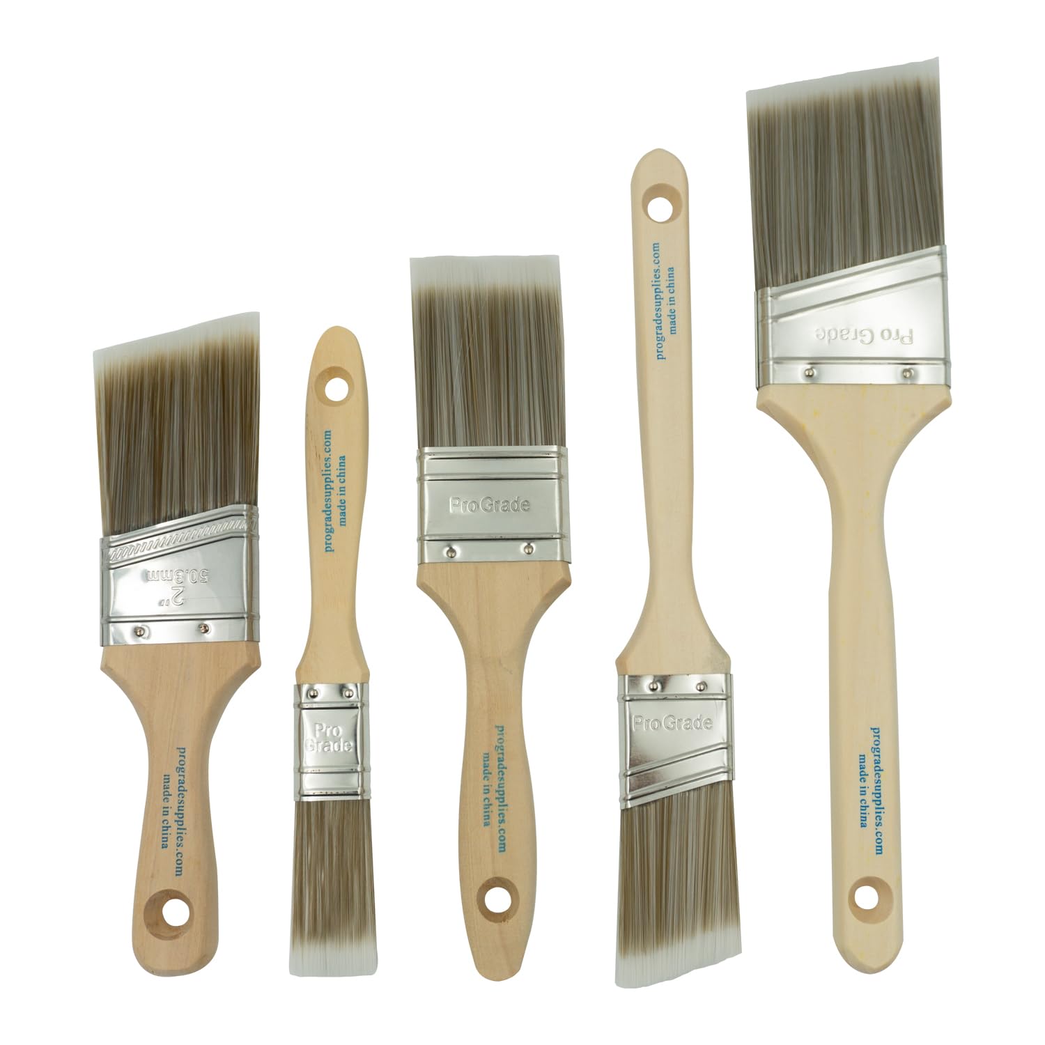 Pro Grade Pinsel, 5-teiliges Pinsel-Set: Flach- und Winkelpinsel für Latex- und Ölfarben, Lasuren, für Heimwerkerarbeiten im Innen- und Außenbereich