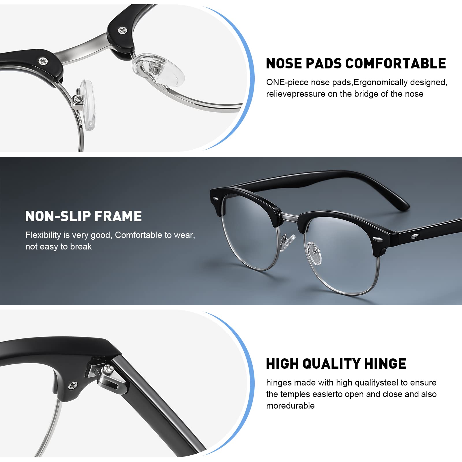 AOMASTE Blue Light Blocking Glasses Vintage Half Frame UV Clear Lens Anti Eyestrain Computer Gaming Glasses for Women Men