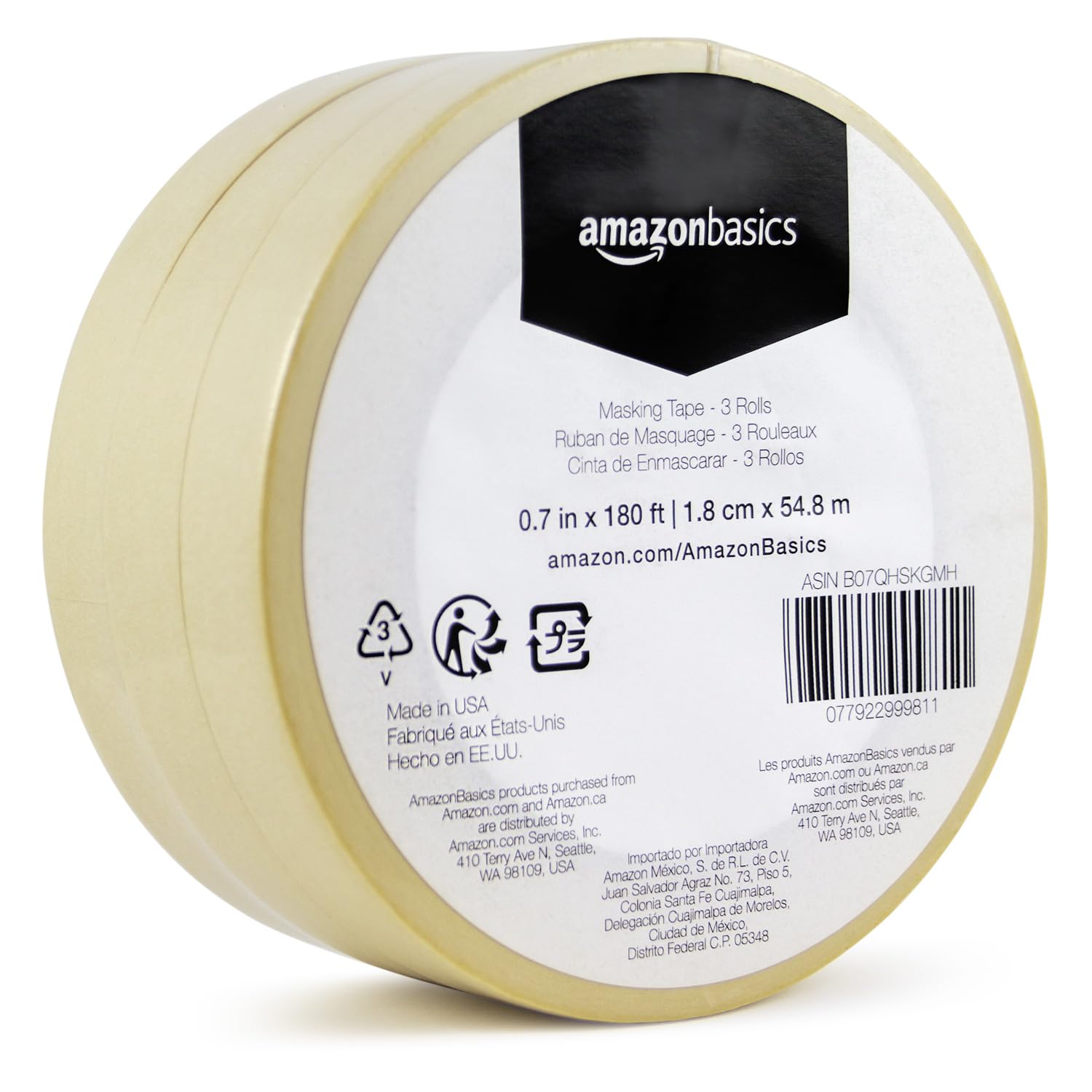 Amazon Basics Kreppband, 3 Rollen, Beige, 18 mm x 55 m