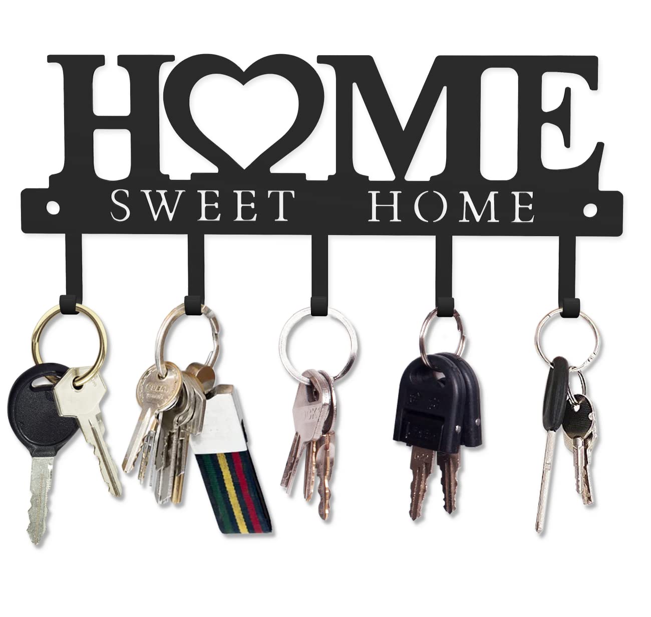 WIPHANY Schlüsselhalter Haken Organizer Regal Wandmontage mit Schrauben und Dübeln Home Sweet Home Wanddekor aus Metall für Eingangsbereich Haustür Küche Flur Garage Hauswirtschaftsraum Büro 25 cm