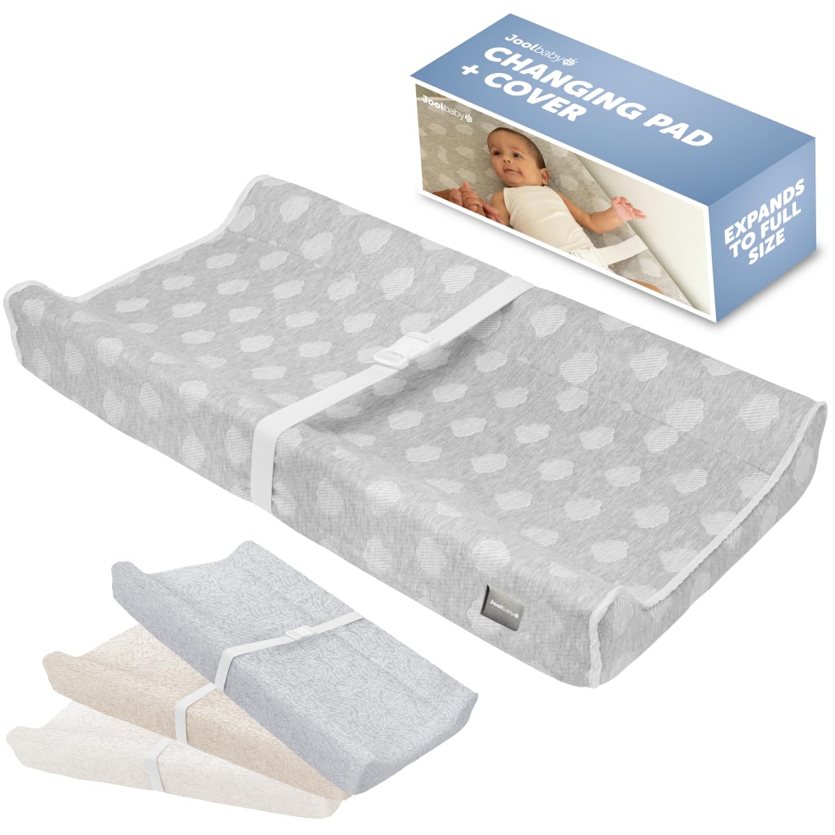 Jool Baby Soft Changing Pad + Washable Cover, Non-Slip - Fits Standard Changing Tables & Dressers (Gray)