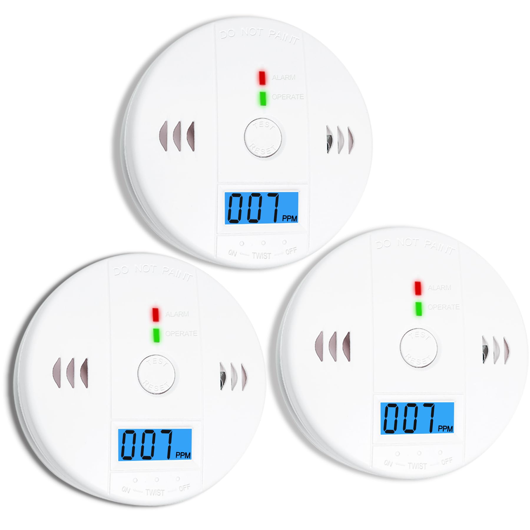 3er-Pack Kohlenmonoxidmelder, CO-Melder, Kohlenmonoxid-Alarm, CO2-Melder batteriebetrieben mit LCD-Anzeige, Kohlenmonoxid-Detektor, UL2034-Standards, für Zuhause