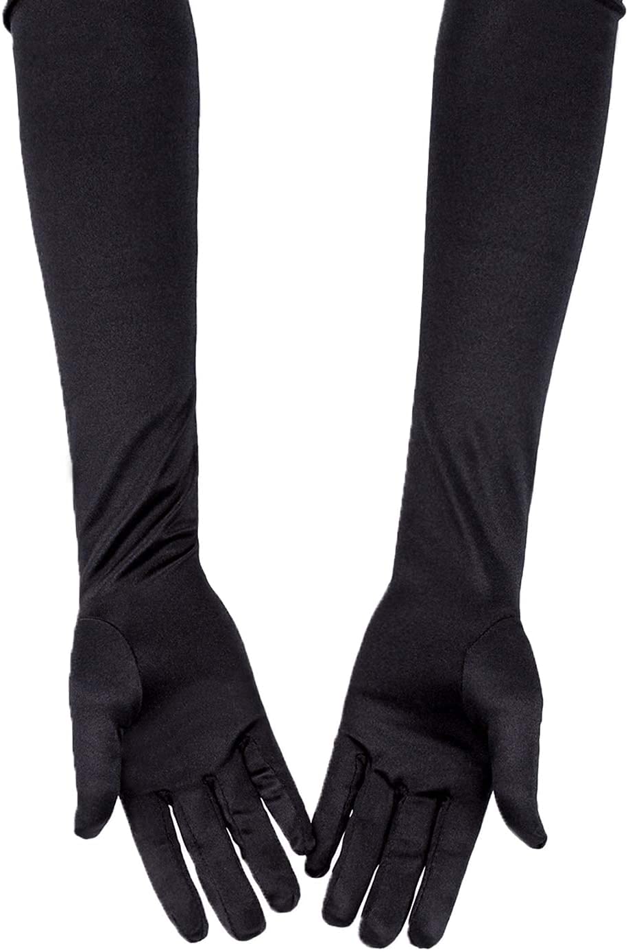 SAVITA Long Elbow Satin Gloves 21 inch Stretchy 1920s Opera Gloves Evening Party Dance for Women Black