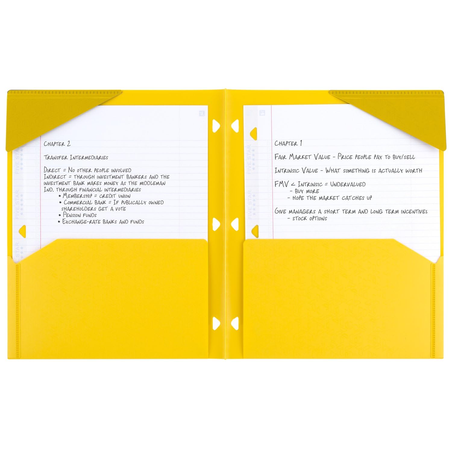 Five Star 2-Pocket Folder, 4 Pack, Plastic Folder with Stay-Put Tabs, Fits 3-Ring Binder, Holds 8-1/2" x 11" Paper, Tidewater Blue, White, Amethyst Purple, Harvest Yellow (38065)