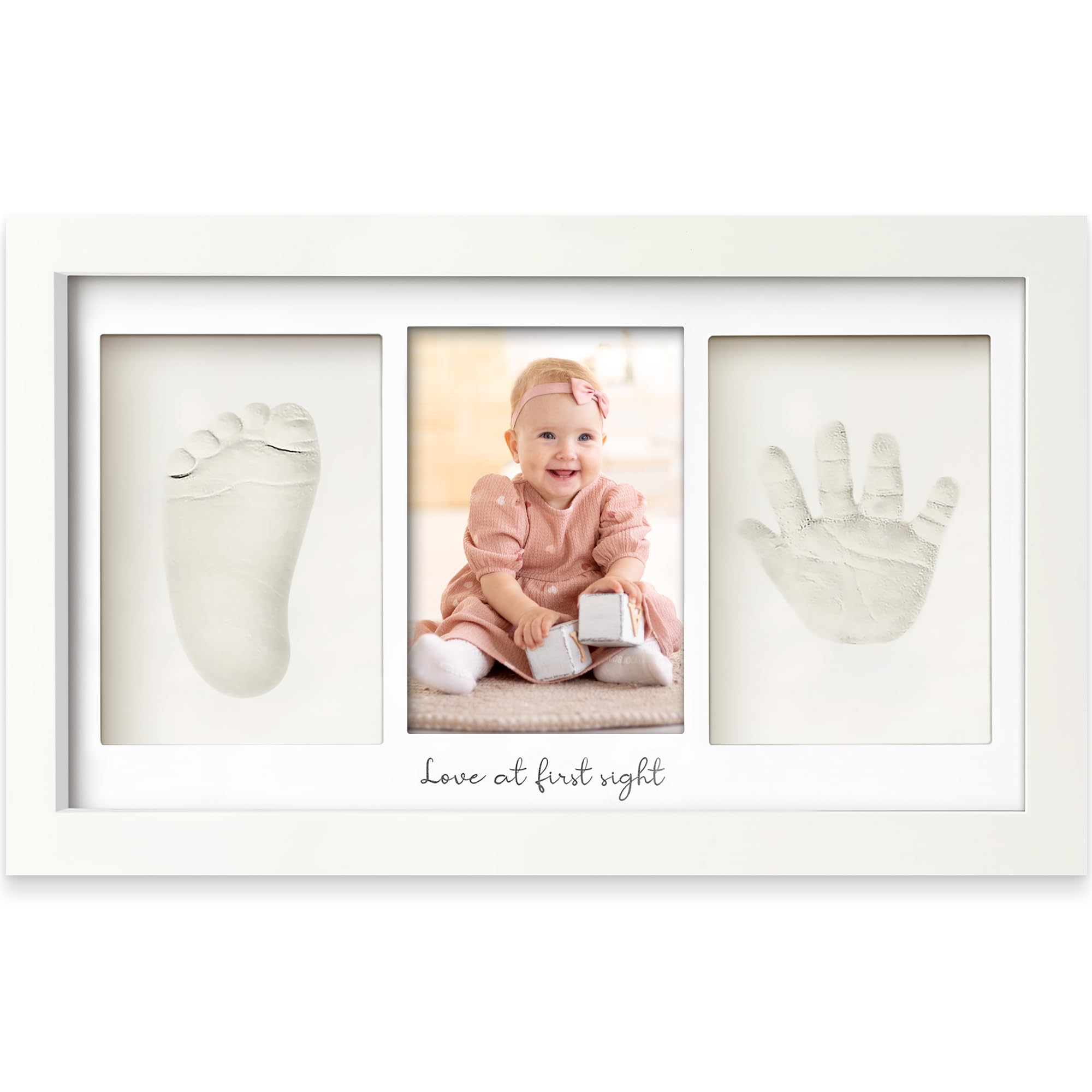 Baby Hand- und Fußabdruck-Set – Rahmen für Handabdruck-Andenken aus Ton, Bilderrahmen für Babyzimmer, personalisierte Geschenke für frischgebackene Mütter zur Babyparty und Registrierung (Alpenweiß)