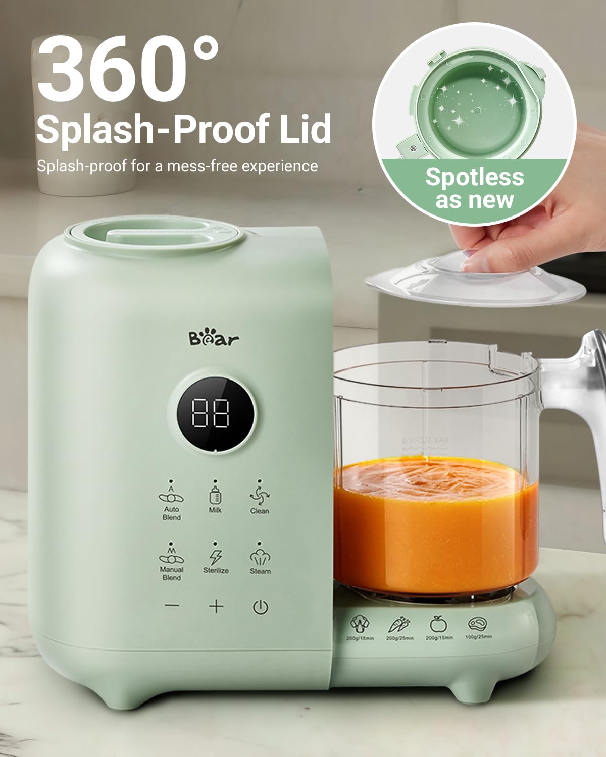Bear Baby Food Maker with Two Layer Steam Baskets, Multifunction Baby Food Processor Steamer Puree Blender, Baby Food Mill with Bottle Warming Sterili-zing Auto Cleaning Function, BPA-Free