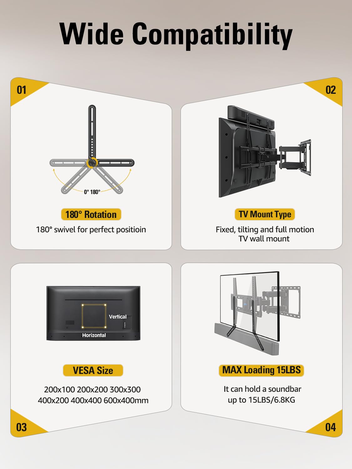 Mounting Dream Soundbar Mount Bracket for Mounting Above or Under TV Fits Most of Sound Bars Up to 15 Lbs, with Detachable Long Extension Plates MD5420