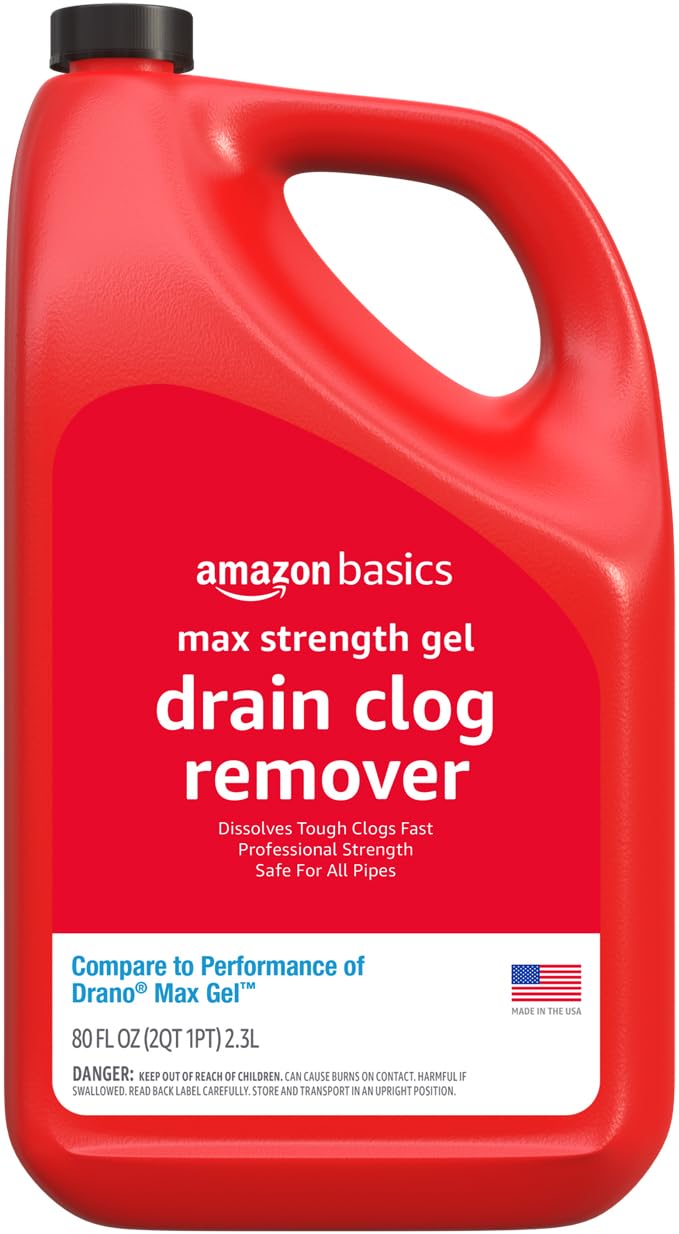 Amazon Basics Max Strength Drain Cleaner Hair Clog Remover Gel - Unclogs Hair and Grease, 80 Fl Oz