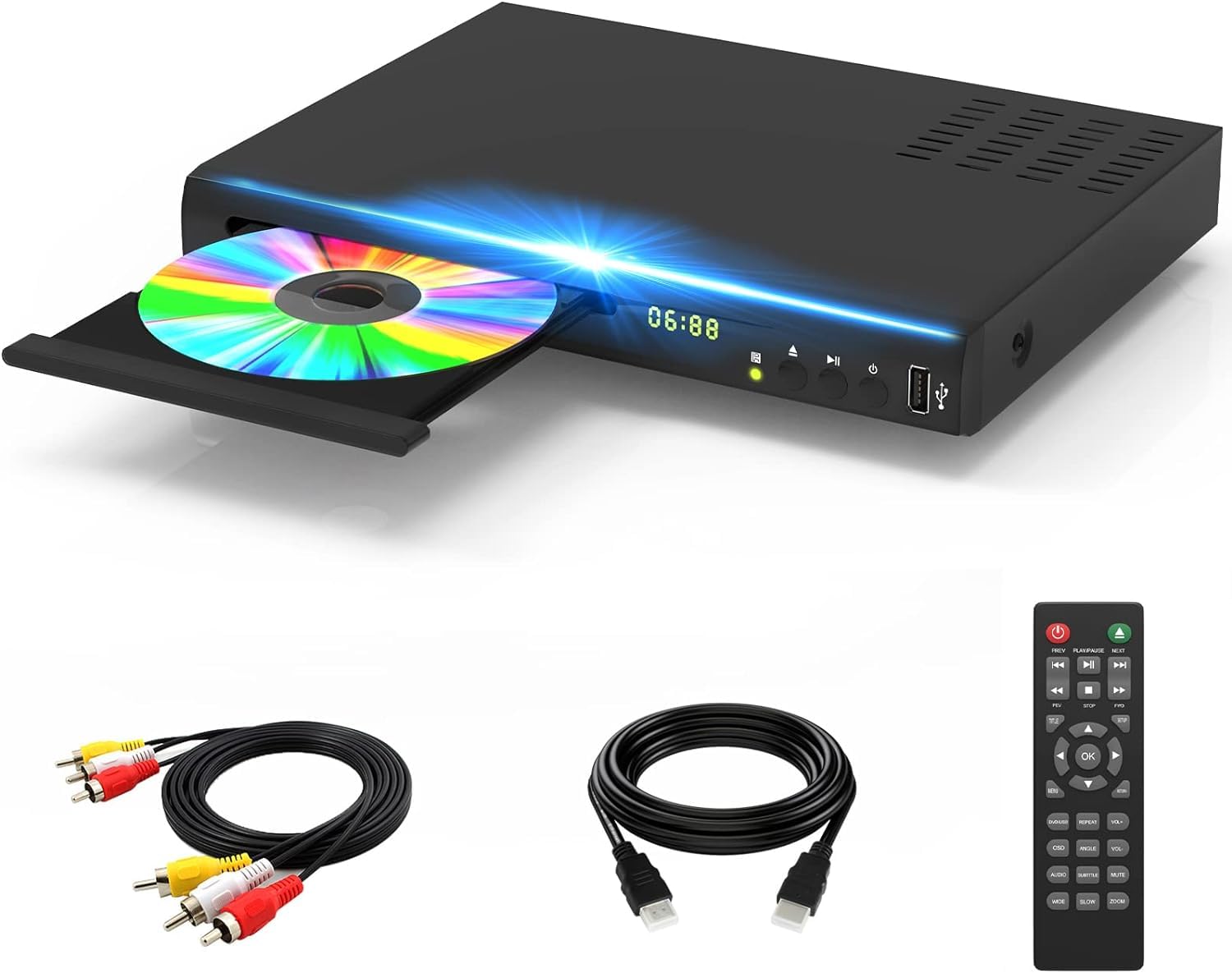 مشغل أقراص DVD بتقنية بلو راي، نظام أقراص للمسرح المنزلي 1080P، تشغيل جميع أقراص DVD وأقراص Blu-Ray المنطقة A 1، يدعم محرك أقراص فلاش USB بسعة قصوى 128 جيجابايت + مخرج HDMI/AV/محوري + نظام PAL/NTSC مدمج مع كابل HDMI/AV