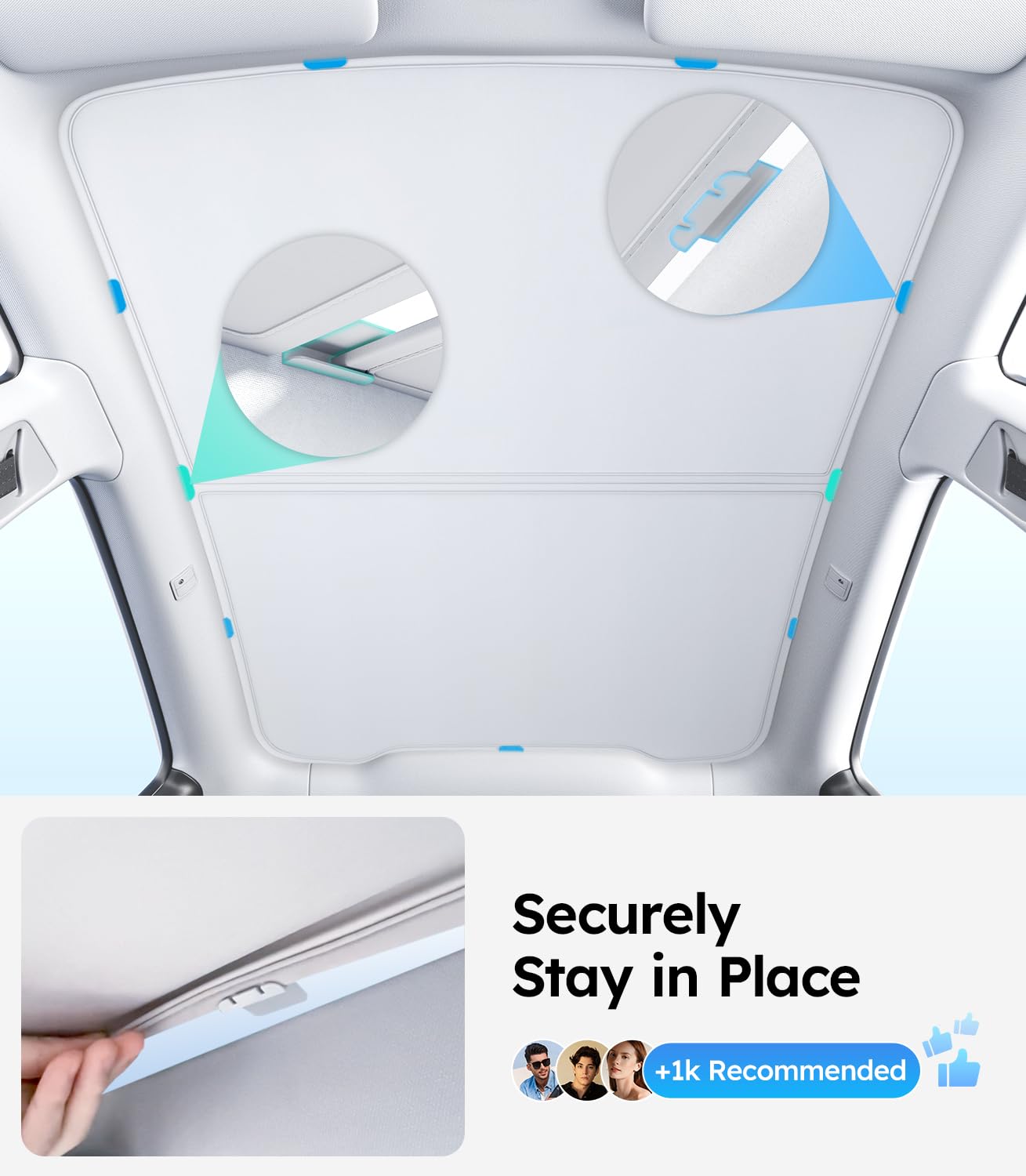 Wigoo 2025 Tesla New Model Y Juniper Accessories Sunshade Roof [Never Sag, Nano Ice-Crystal Coatings] 3-Gen Heat Insulation Glass Roof Sun Shade, Accessories for Tesla Juniper Model Y, Interior Gray