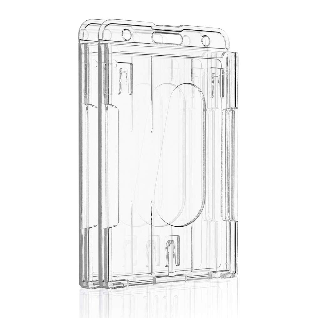 Pawfly 2 Pack Vertical 2-Card Badge Holder with Thumb Slot Hard Transparent PC Case Protector for Office School IDs Credit Cards Driver's Licenses and Passes