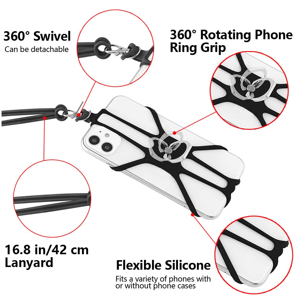 Kinizuxi 2 Pcs Cell Phone Lanyard Crossbody with Adjustable Neck Strap and Phone Ring Grip,Universal Smartphone Lanyard for iPhone Lanyards for Around the Neck Compatible with Most Smartphones