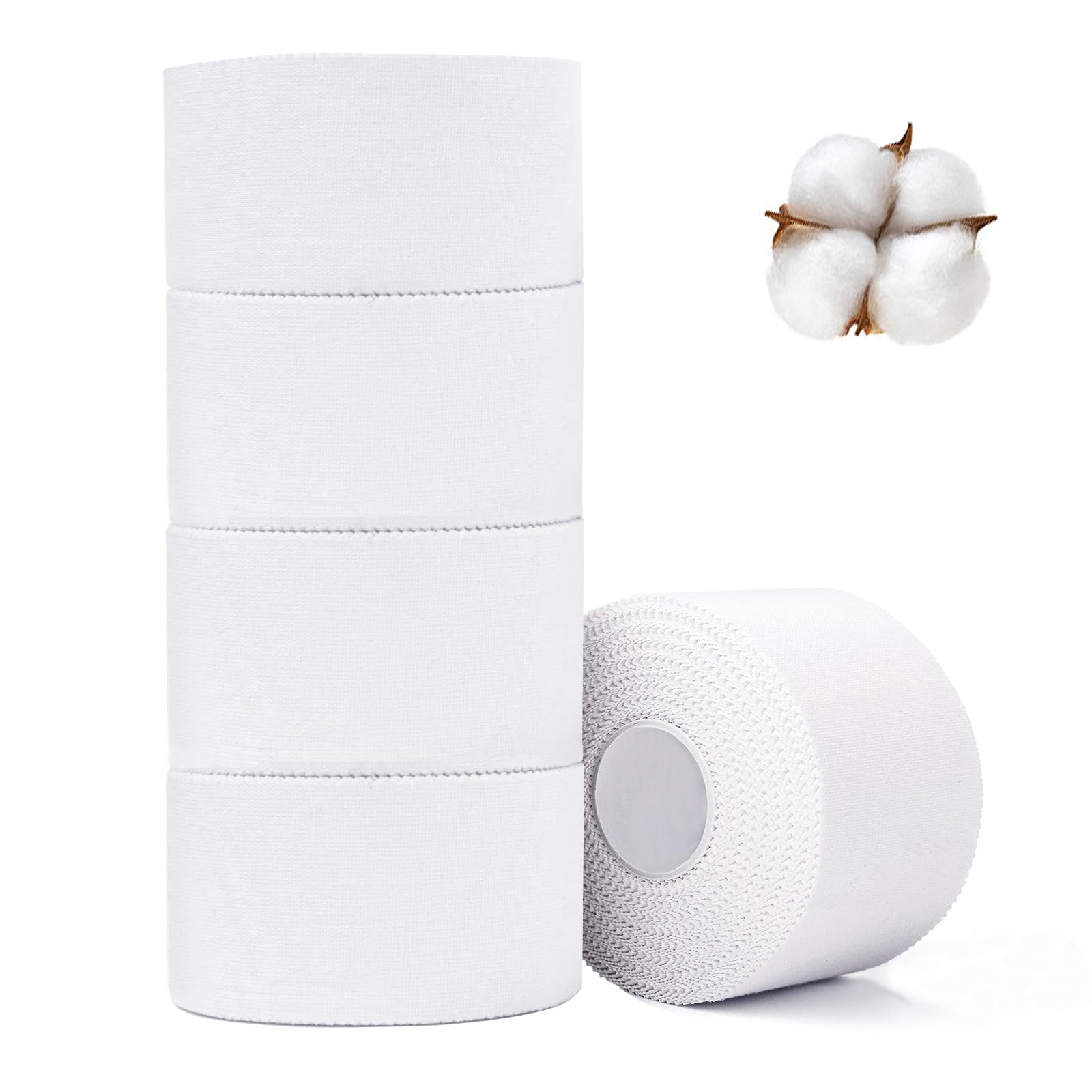 ADMITRY Athletic Tape,5 Pack White Sports Tape,Very Strong No Sticky Residue Wrist Ankle Tape for Gymnastics Boxing Lacrosse Climbing Hockey Bat