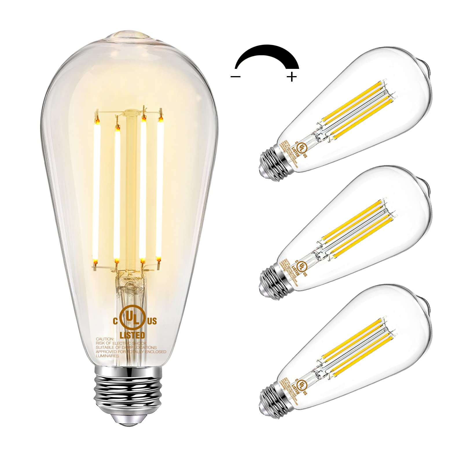 DAYBETTER 4er-Pack Vintage LED Edison Glühbirnen, E26 LED-Birne 60W Äquivalent, dimmbare LED-Glühbirnen, hohe Helligkeit 800 LM Warmweiß 2700K, ST58 Antike LED-Glühfadenbirnen, Klarglas-Stil für Zuhause