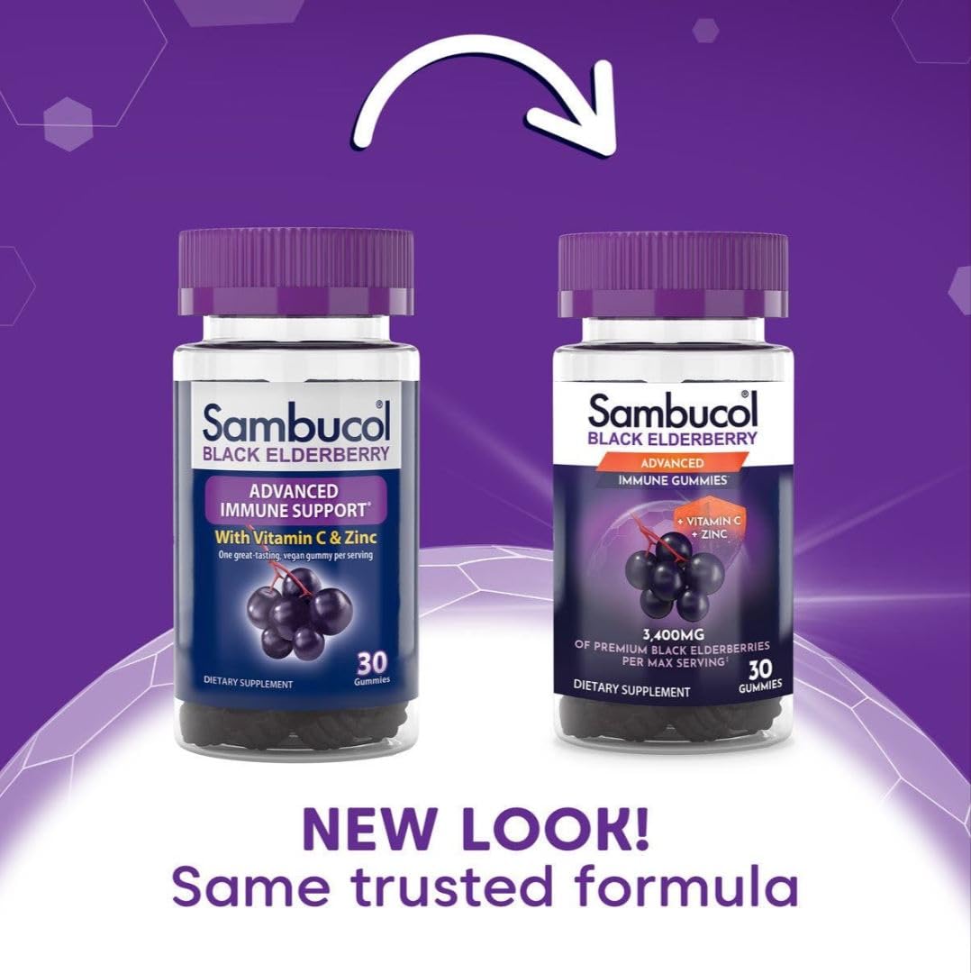 Sambucol Black Elderberry Gummies with Vitamin C & Zinc - Sambucus Elderberry Gummies for Immune Support, High Antioxidants, Gluten Free, Vegan, Elderberry with Zinc & Vitamin C for Adults - 30 Count