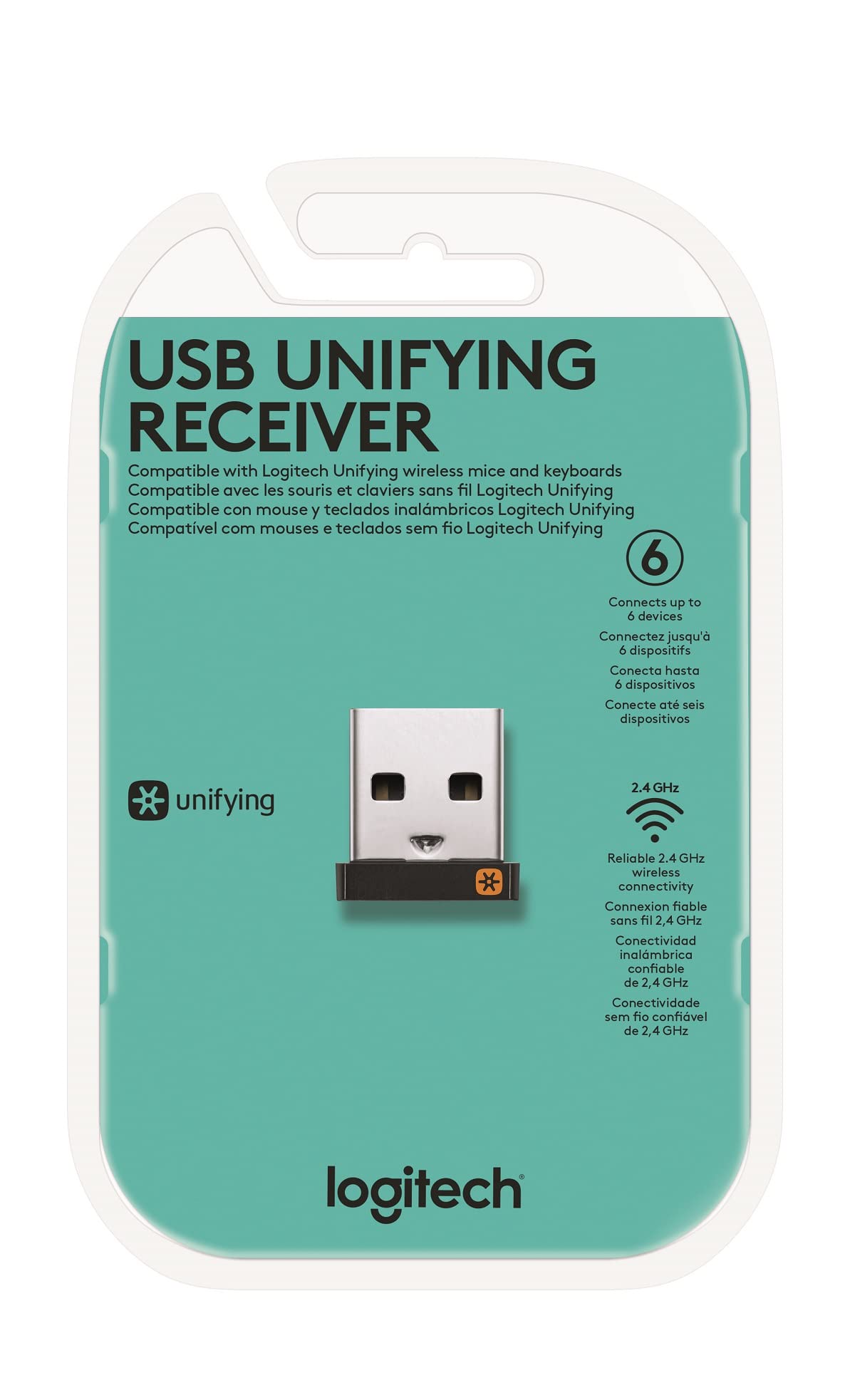 Logitech Unifying Receiver, 2.4 GHz Wireless Technology, USB Plug Compatible with all Logitech Unifying Devices like Wireless Mouse and Keyboard, PC / Mac / Laptop - Black