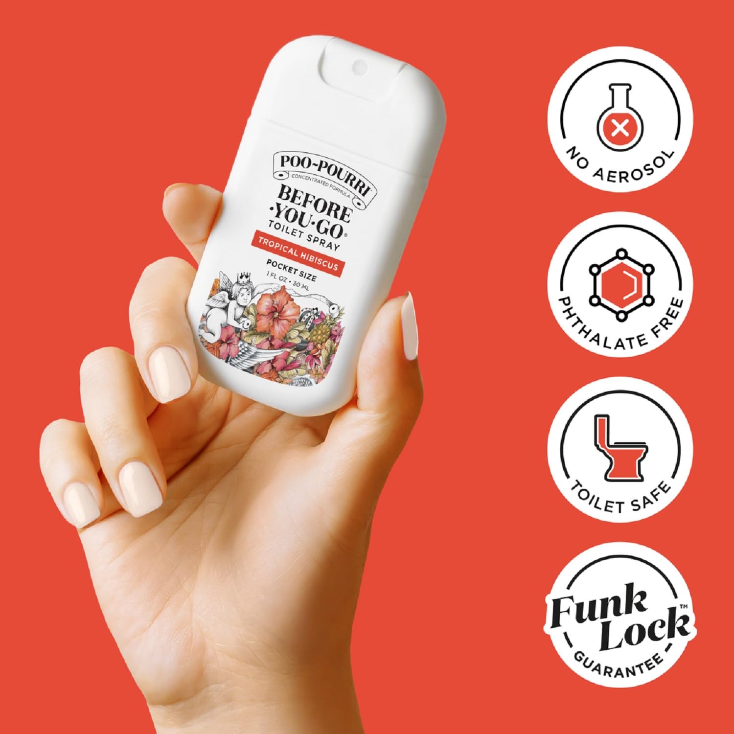 Poo-Pourri Before-You-Go Pocket Toilet Spray, Travel Essentials, Tropical Hibiscus, 1 Fl Oz, Up to 50 Uses, On-The-Go Bathroom Odor Deodorizer with Essential Oils, TSA Approved Size, Hibiscus, Apricot