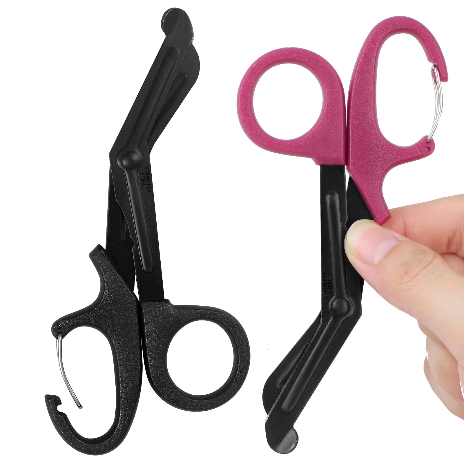 2er-Pack Trauma-Schere, 5,8 Zoll medizinische Edelstahlschere, Verbandschere mit Karabiner, Krankenschwester-Schere, chirurgische Schere für Krankenschwestern, Ärzte, Krankenpflegeschüler, EMT und EMS (Schwarz + Burgund)