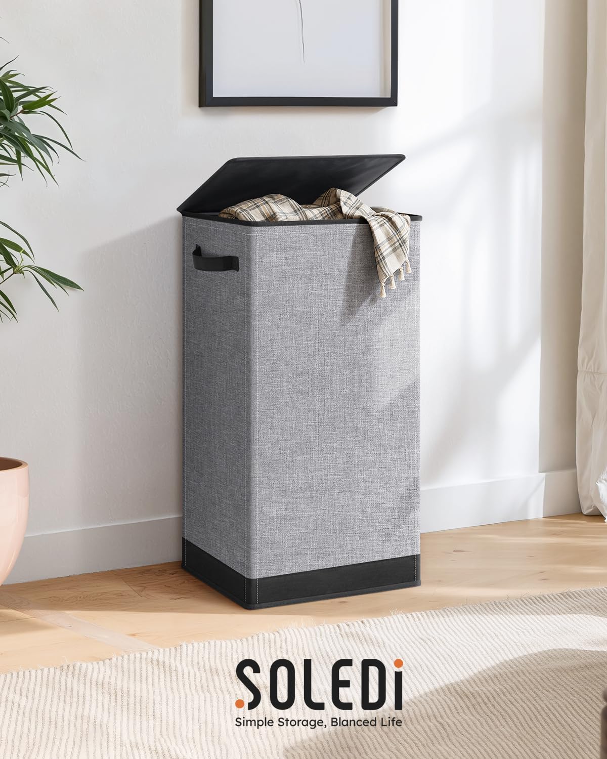 SOLEDI Laundry Hamper with Lid 100L Large & Tall Collapsible Laundry Basket, Clothes Hamper with Bag Removable Easy to Carry, Dirty Hampers for Bedroom, Bathroom, Dorm, College, Grey