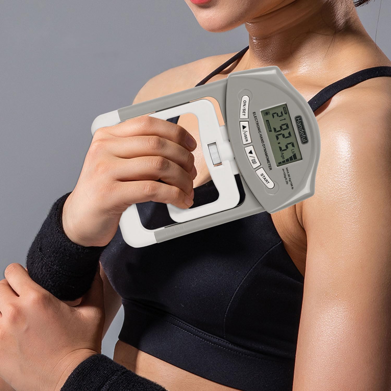 Handeful Grip Strength Tester - Dynamometer Handgrip Measurer Meter, Handheld Strengthener Exerciser for Sports, School, and Home Use (198Lbs / 90Kgs)