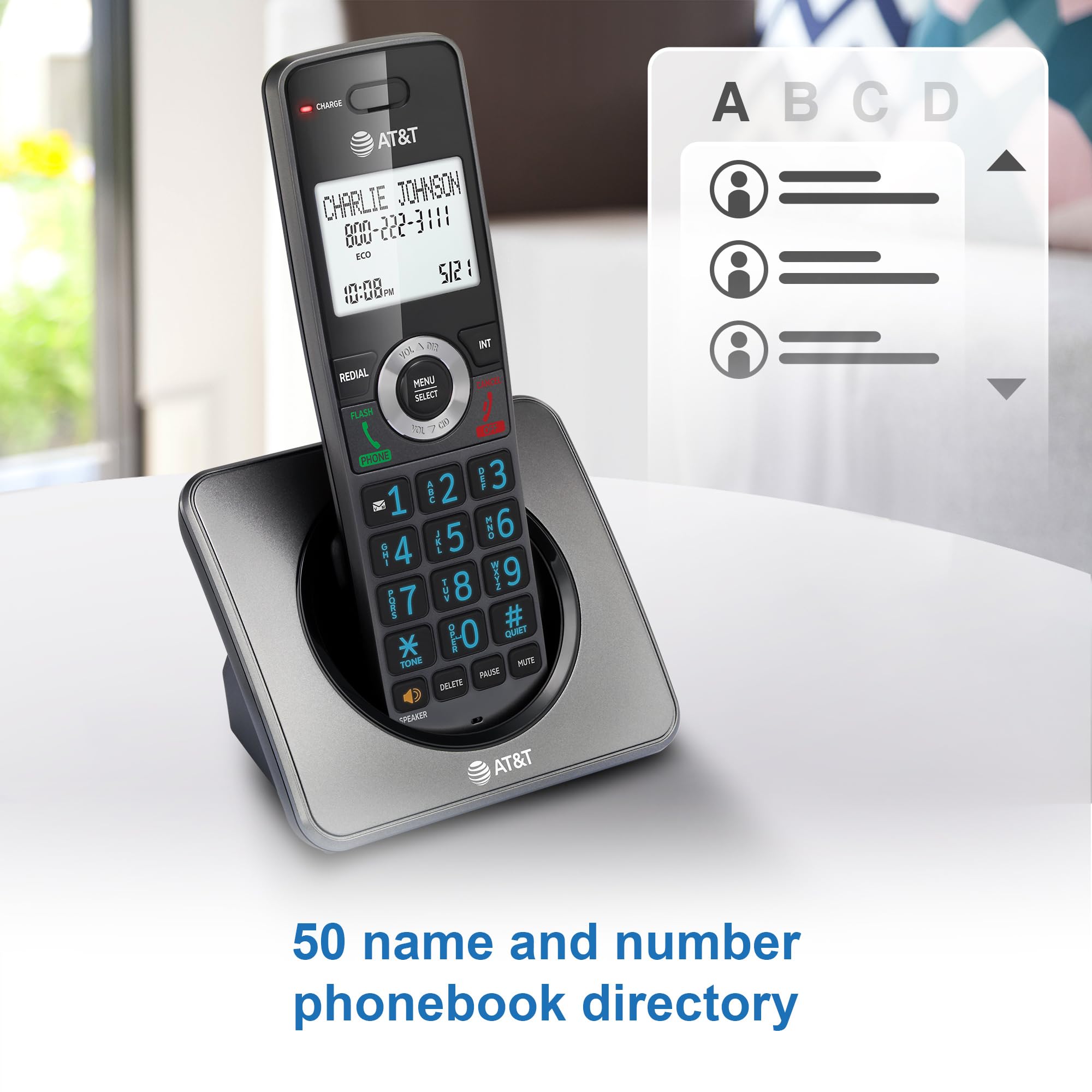 AT&T GL2101-2 DECT 6.0 2-Handset Cordless Home Phone with Call Block, Caller ID, Full-Duplex Handset Speakerphone, 2" White Backlit Display, Lighted Keypad (Graphite & Black)