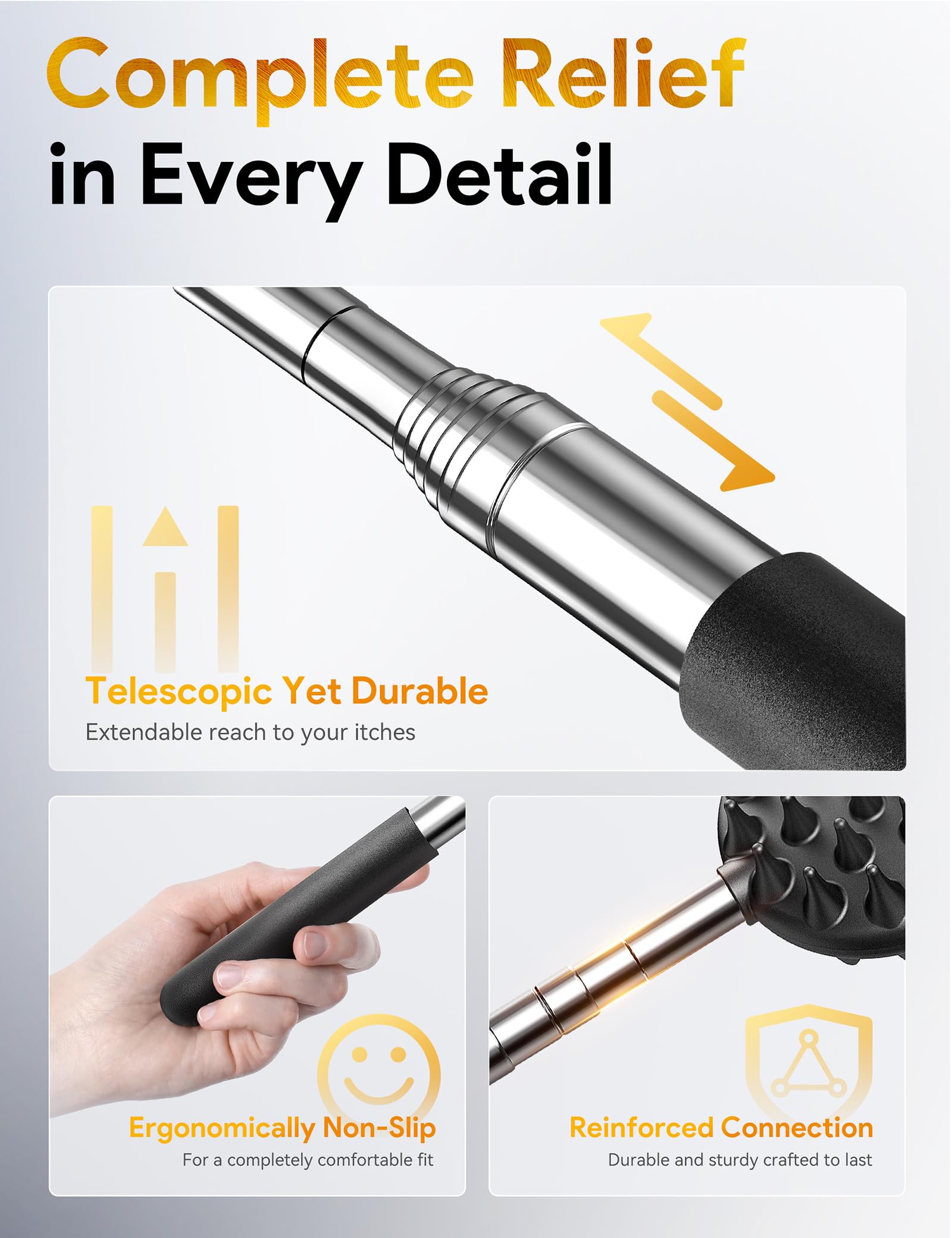 TUKUOS Telescoping Back Scratcher with 4Pcs Detachable Scratching Heads, Fathers Day Dad Gifts for Men Back Scratcher for Men/Dad/Women