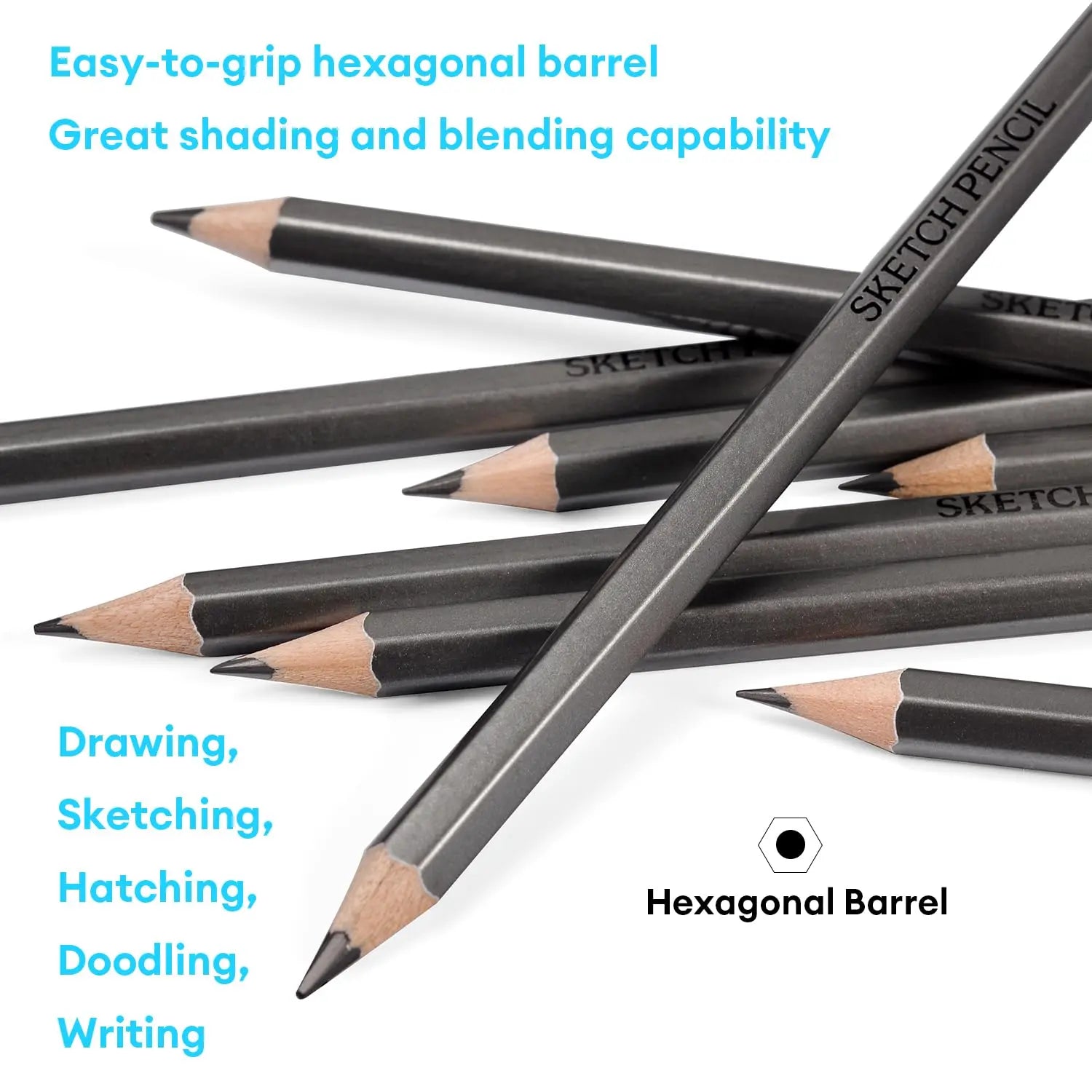 Dyvicl Professional Drawing Sketching Pencil Set - 12 Pieces Drawing Pencils 10B, 8B, 6B, 5B, 4B, 3B, 2B, B, HB, 2H, 4H, 6H Graphite Pencils for Kids, Beginners, Pro Artists