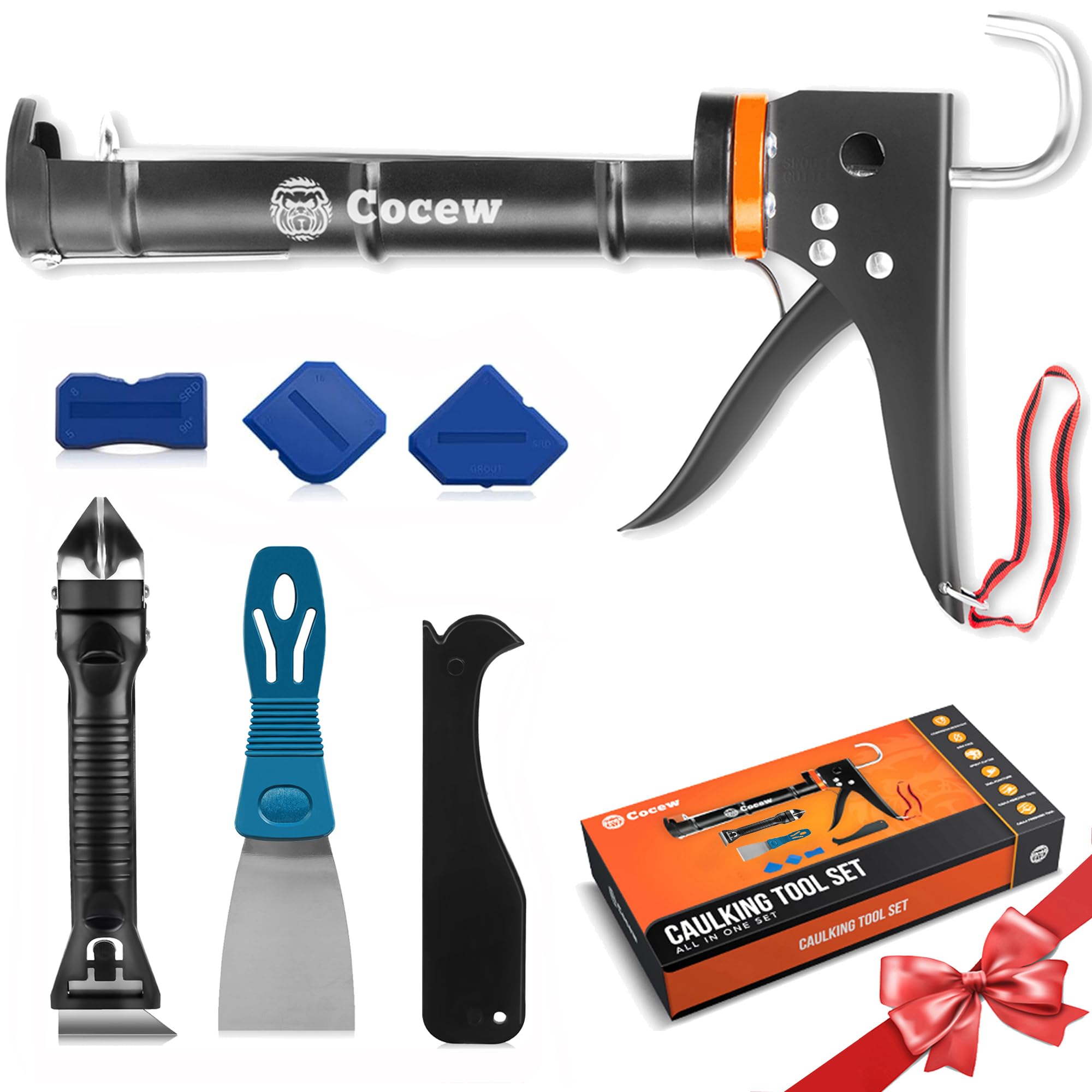 Cocew Silikonspritzen-Set, leichtgängige Kartuschenpistole und Fugenentferner, Silikonfugen-Abziehwerkzeug für Küche, Bad, Fenster, Spüle, alles in einem mit Geschenkbox