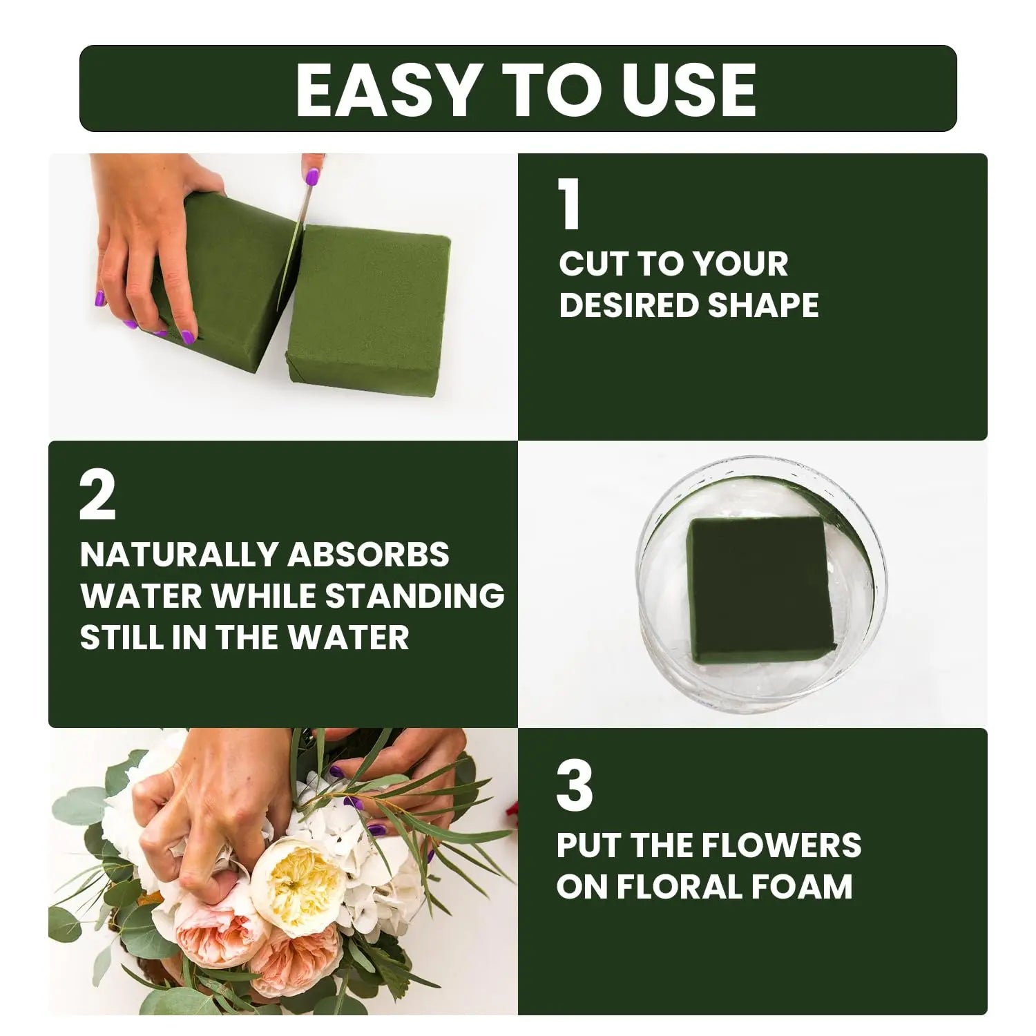 Ortarco 3 Pack Floral Foam Blocks (5.5" x 3.1" x 1.7") Wet and Dry Flower Foam for Flower Arrangements Supplies, Flower Foam Blocks for Fresh or Artificial Flowers in Art, Crafts and DIY Decorations