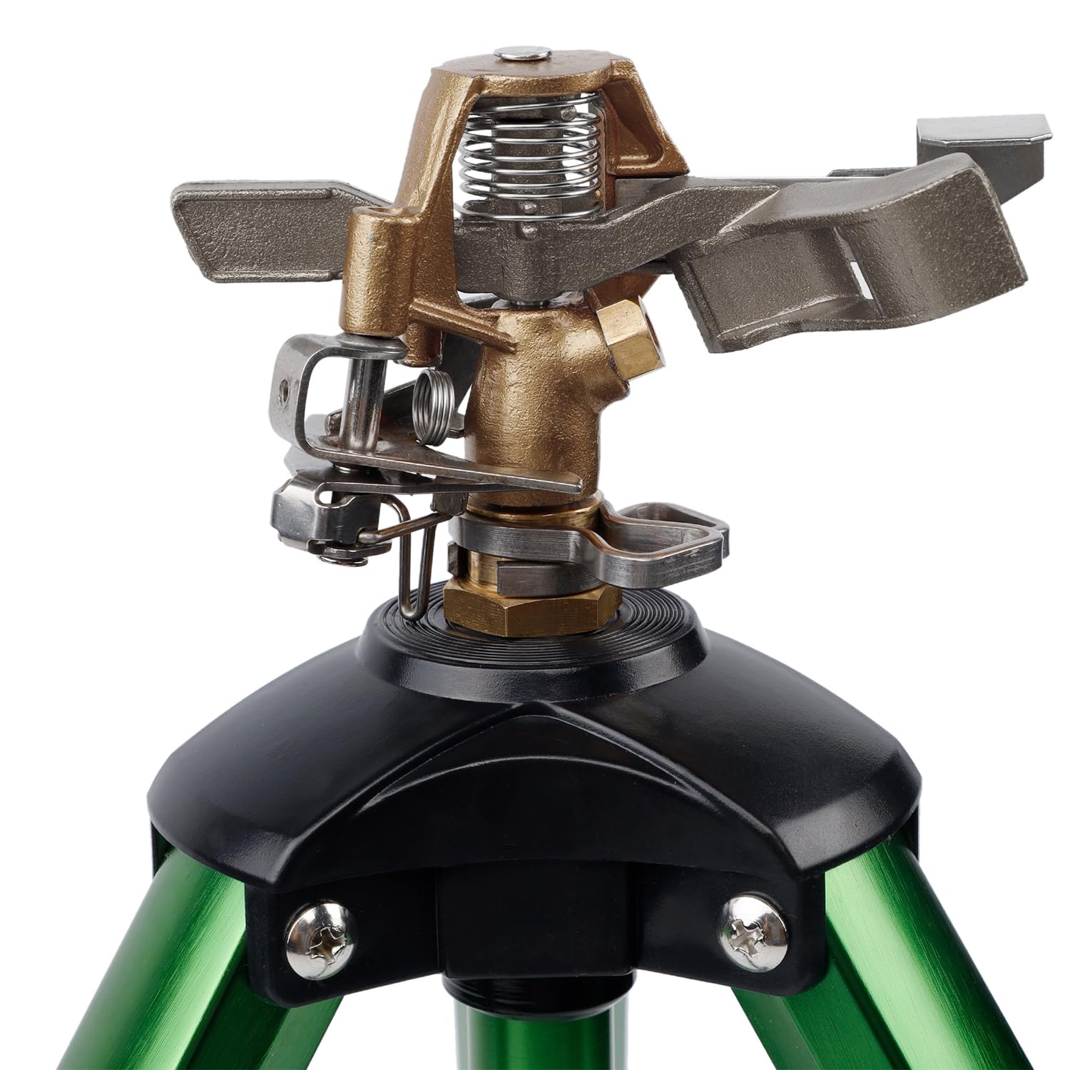 Biswing Impact Sprinkler Head on Tripod Base, Heavy Duty Lawn Sprinklers, 360 Degree Large Area Irrigation, Brass Sprinkler Nozzle & Solid Alloy Metal Extension Legs Flip Locks, 1 Pack