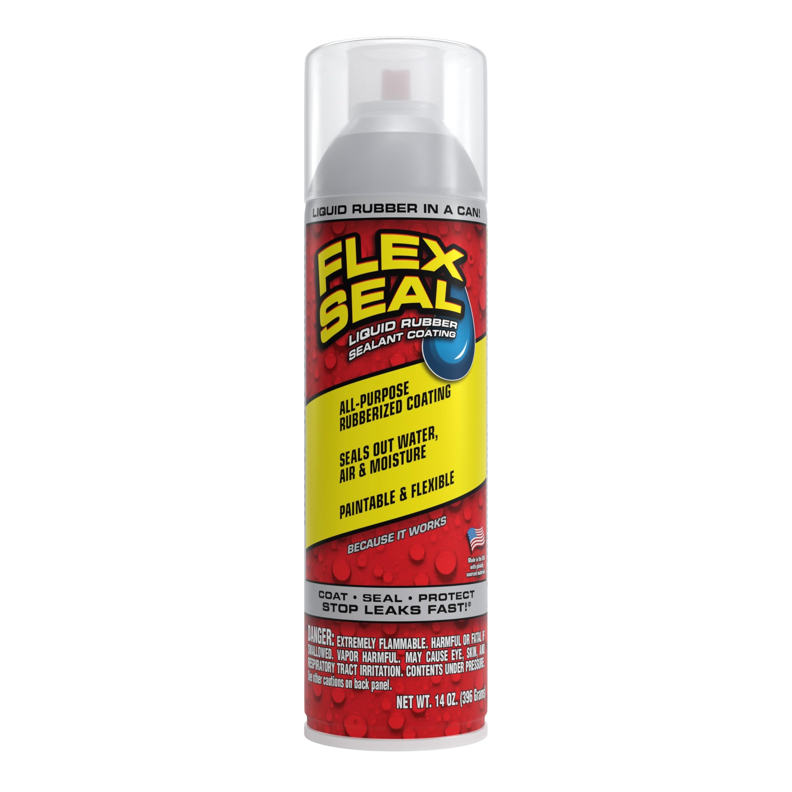 Flex Seal, 414 ml, transparent, stoppt Lecks sofort, transparente wasserdichte Gummispray-Dichtungsbeschichtung, perfekt für Dachrinnen, Holz, Wohnmobile, Camper, Dachreparaturen, Oberlichter, Fenster und mehr