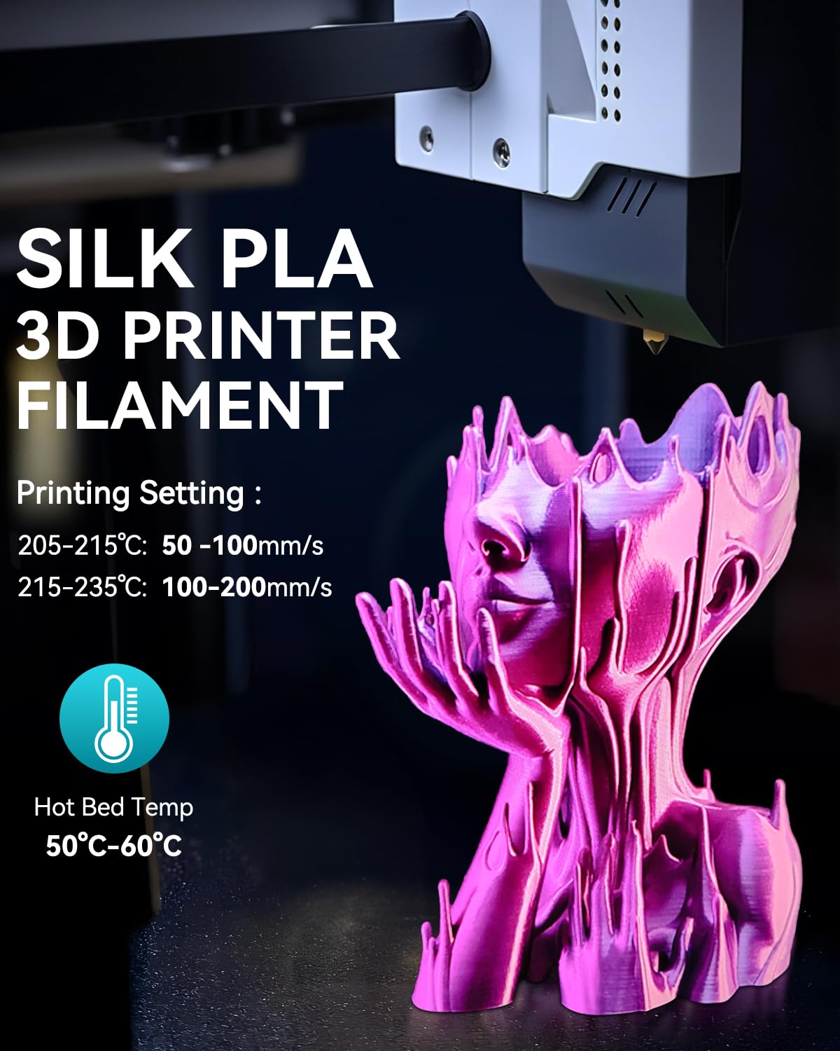 SUNLU 3D Printer Silk Filament,Shiny Silk PLA Filament 1.75mm, Smooth Silky Surface, Great Easy to Print for 3D Printers, Dimensional Accuracy +/- 0.02mm, Silk Light Gold 1KG