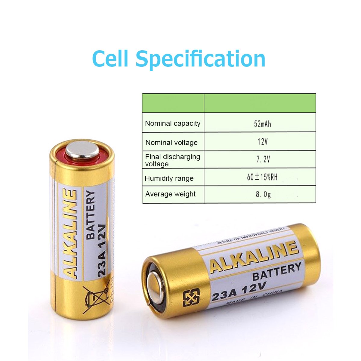 LiCB A23 12V Alkaline 23A Batteries (10-Pack)
