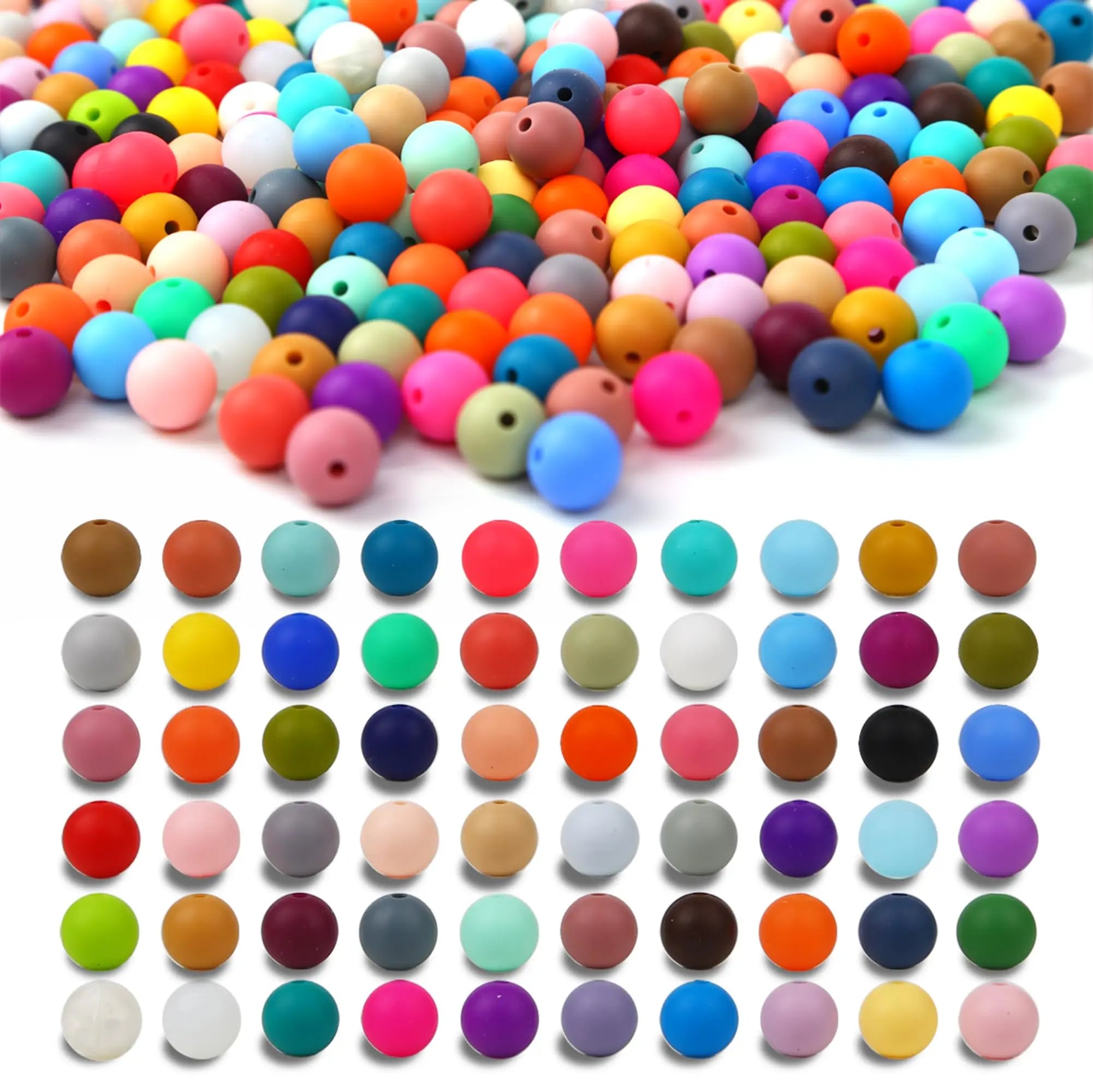 CFKEMZY 300pcs Silicone Beads for Keychain Making Kit 60 Colors Focal Beads Rubber Round Beads Mixed Color Silicone Beads Bulk for Pens, DIY Keychain,Necklace Bracelet Making Kit, Jewelry,Art Crafts