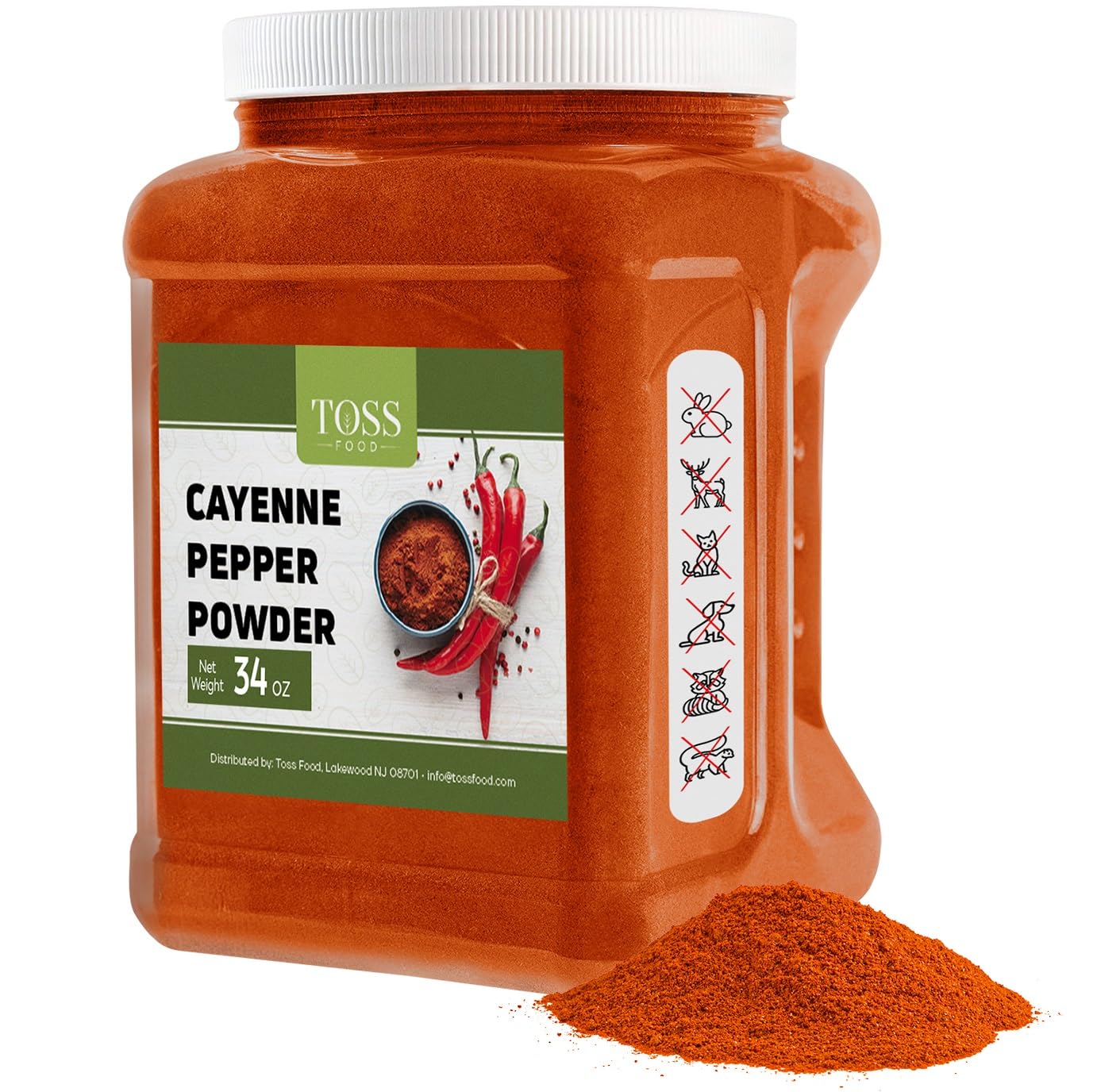 TOSS Cayennepfeffer-Pulver, Großpackung, 40.000 Scoville-Einheiten, 964 g, zum Schutz des Gartens vor Wildtieren – Cayennepulver – rotes Pfefferpulver als Gewürz für die private und gewerbliche Küche